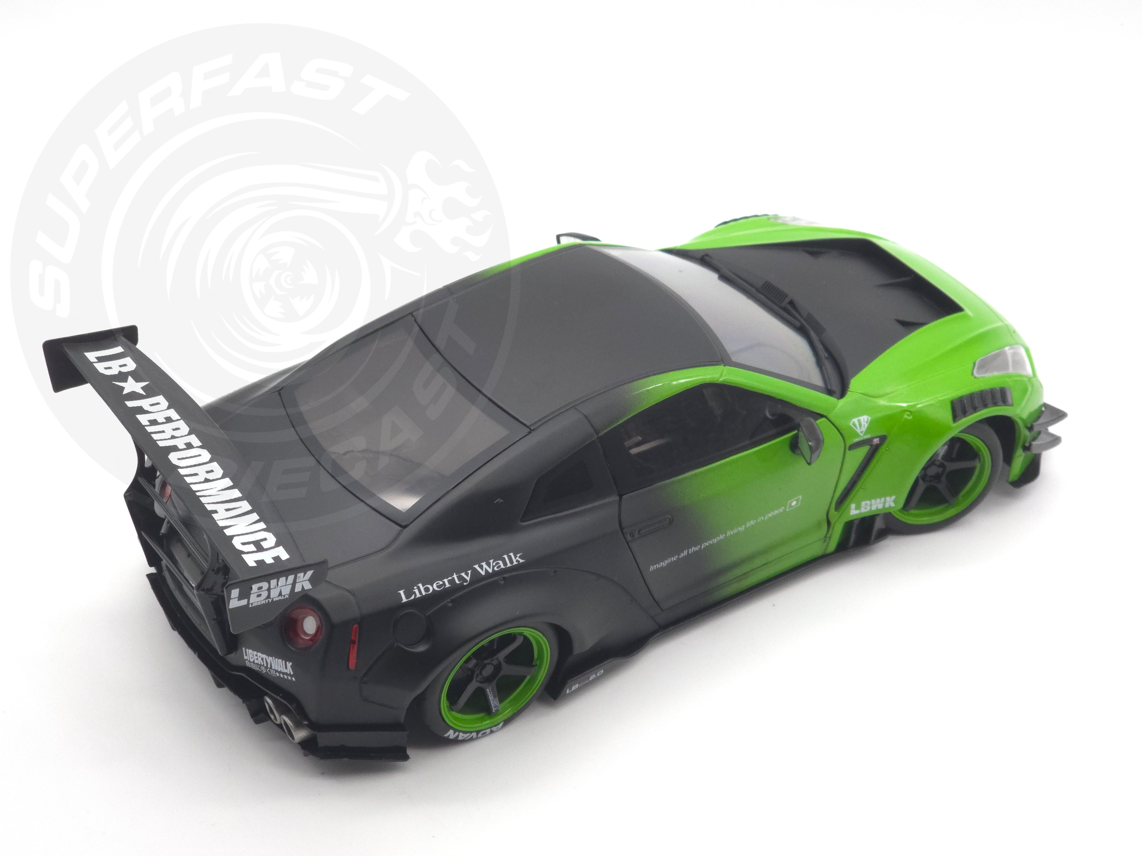 Jada 1:18 Scale Diecast - Pink Slips - Nissan GT-R (R35) with Libery Walk Body Kit 2.0, Green/Black - 35724