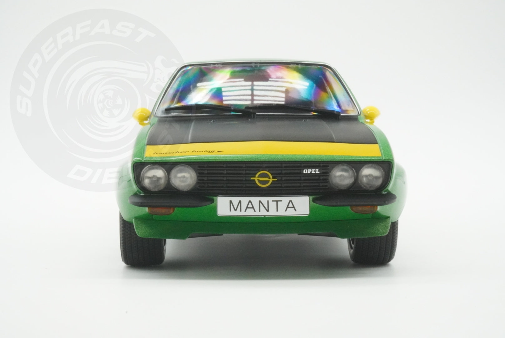 MCG 1:18 Scale Diecast - 1974 Opel Manta A Irmscher, Green/Yellow - MCG18425