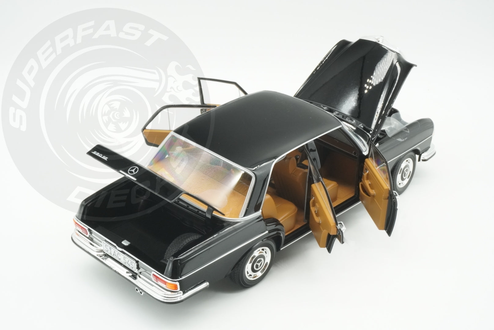 Norev 1:18 Scale Diecast Car - 1968 Mercedes Benz 280 SE, Type W108, Black - 183360