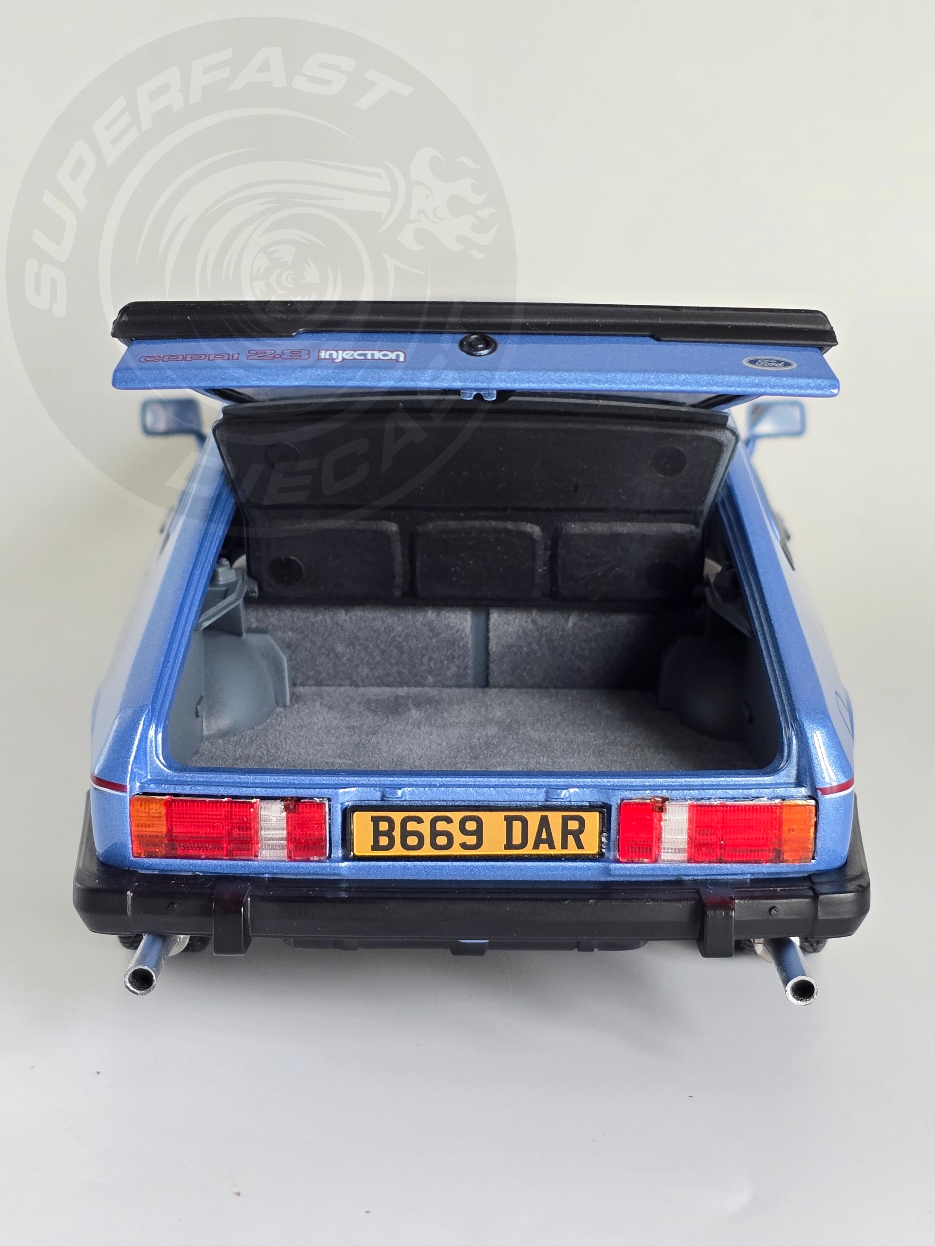 NoRev 1:18 Diecast Model Car, 1984 Ford Capri Mk3 2.8 Injection RHD, Paris Blue - 182764