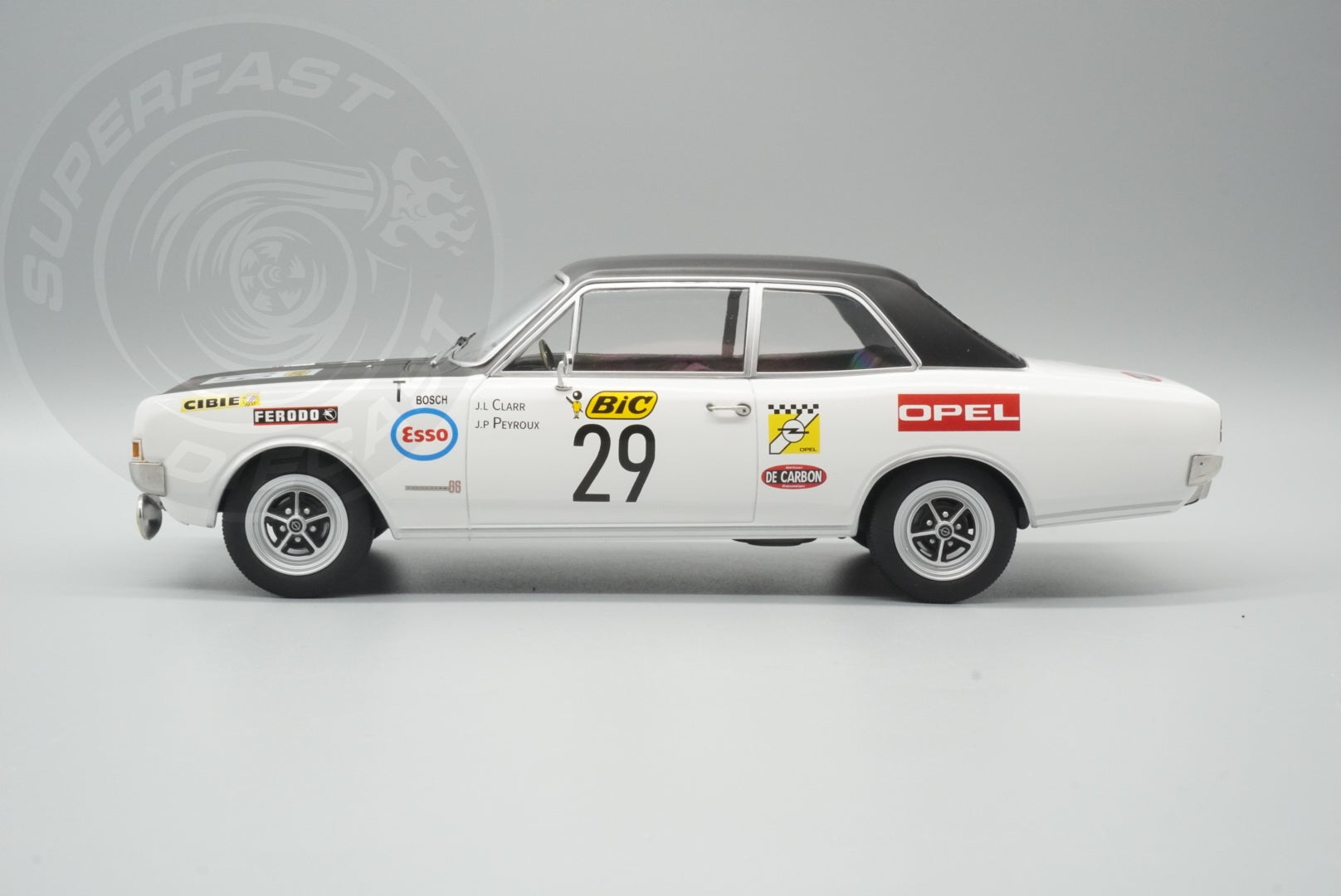MCG 1:18 Scale Diecast - Opel Commodore Tour de France Automobile, 1971, #29, J.L.Clarr/J.P.Peyroux, White/Black - MCG18562