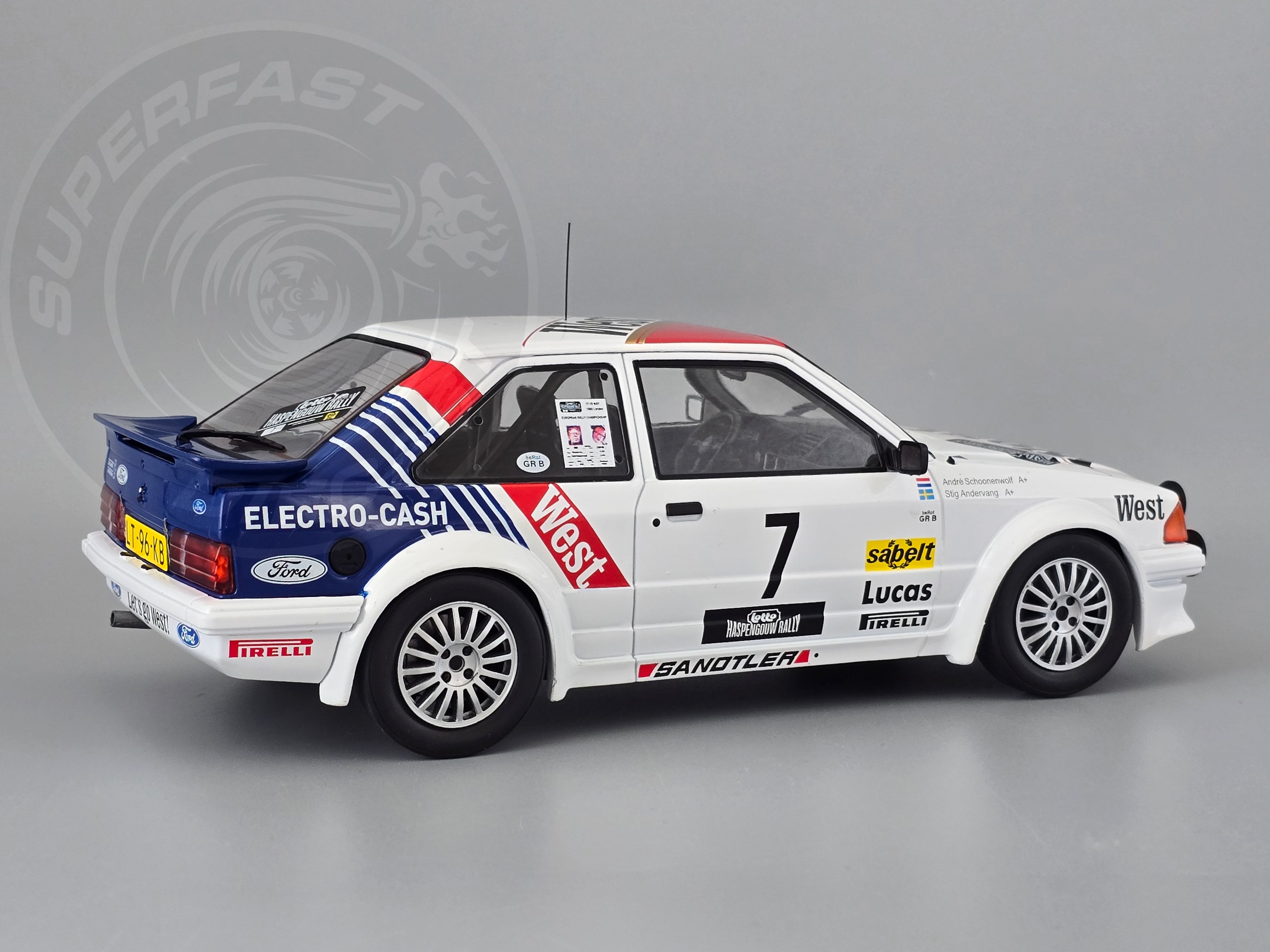 MCG 1:18 Scale Diecast - 1985 Ford Escort Mk3 RS Turbo (S1), No.7, Haspengouw Rally, S.Andervang/A.Schoonenwolf, 1985 - MCG18841