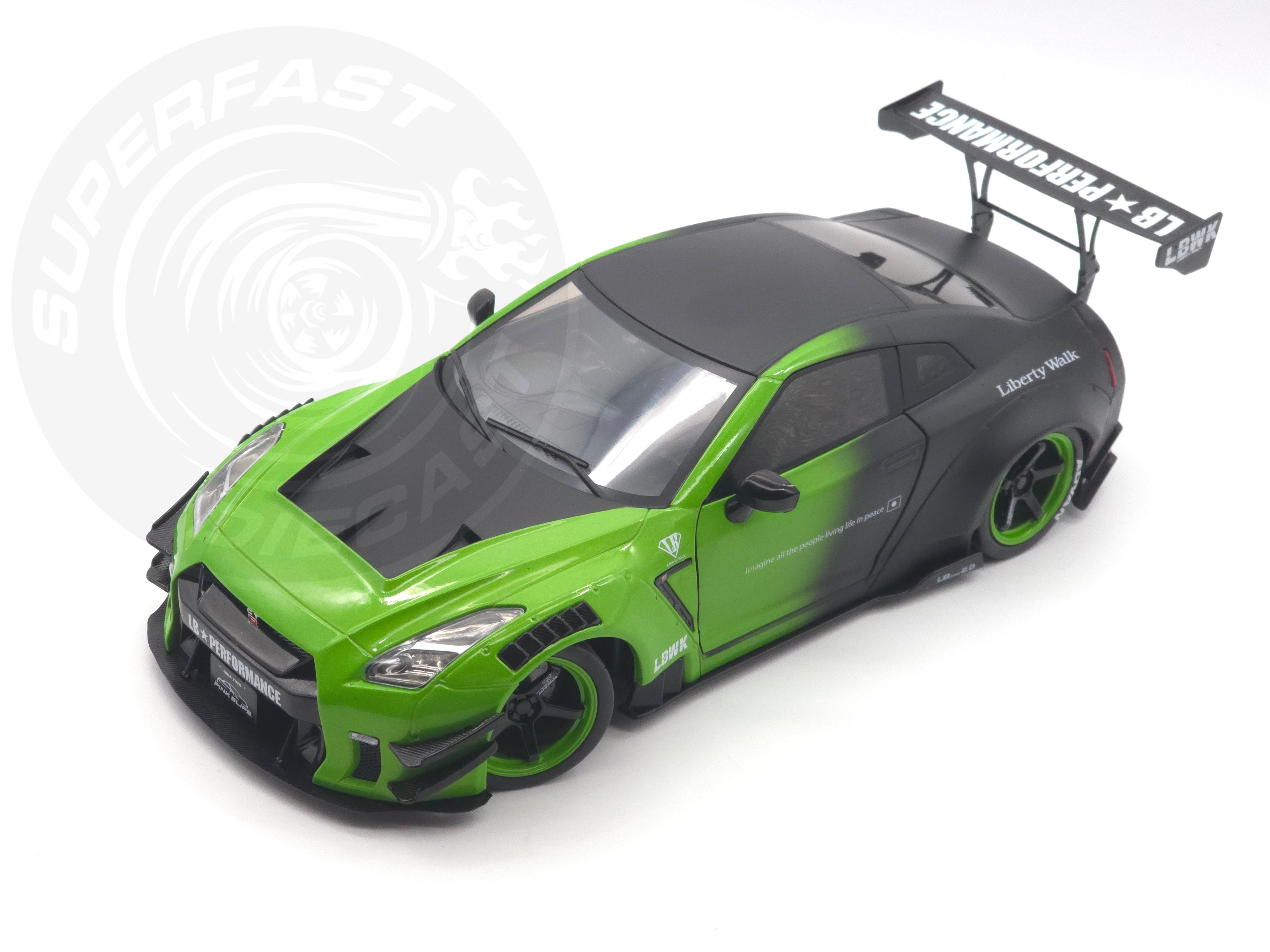 Jada 1:18 Scale Diecast - Pink Slips - Nissan GT-R (R35) with Libery Walk Body Kit 2.0, Green/Black - 35724