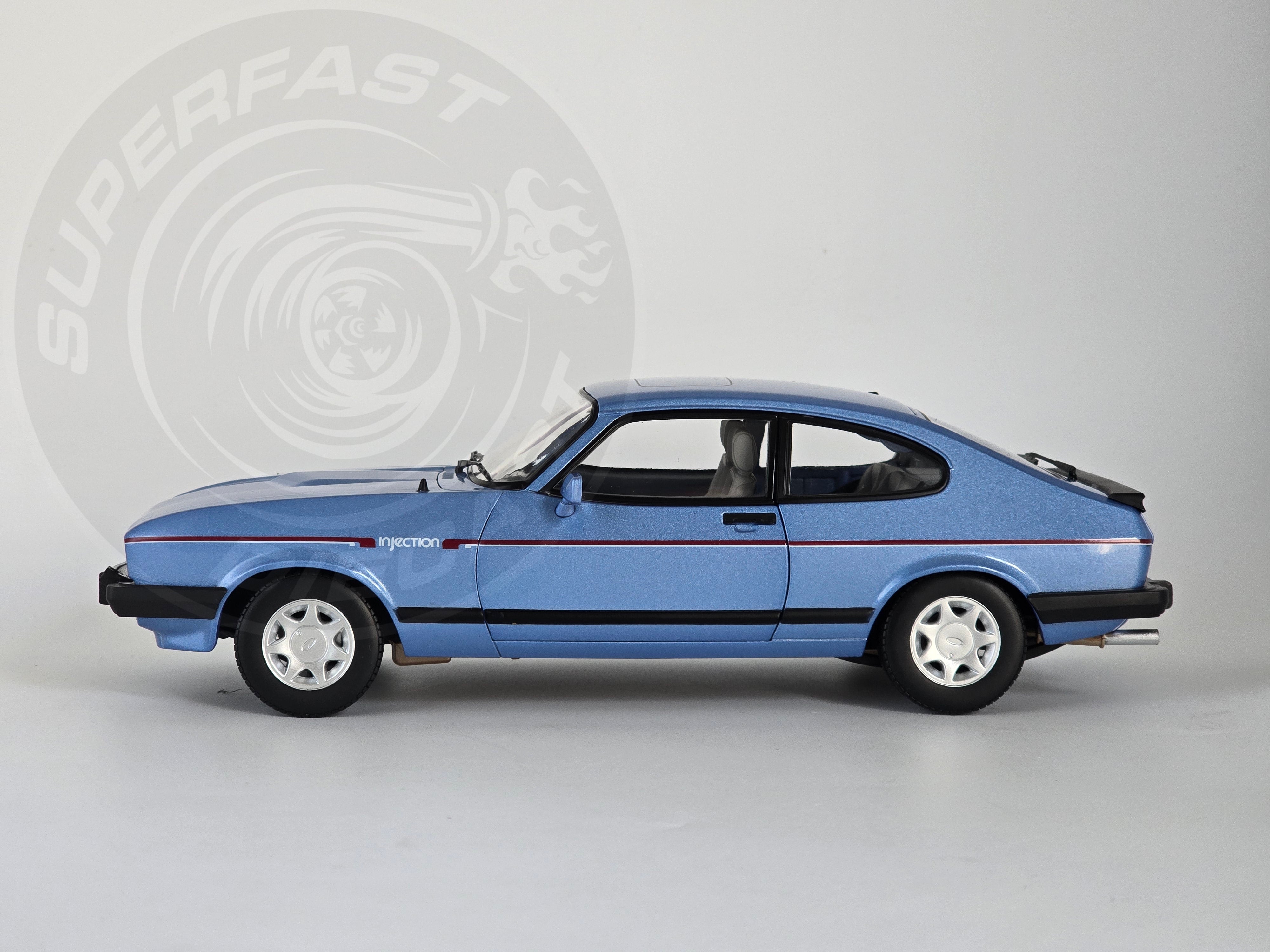 NoRev 1:18 Diecast Model Car, 1984 Ford Capri Mk3 2.8 Injection RHD, Paris Blue - 182764