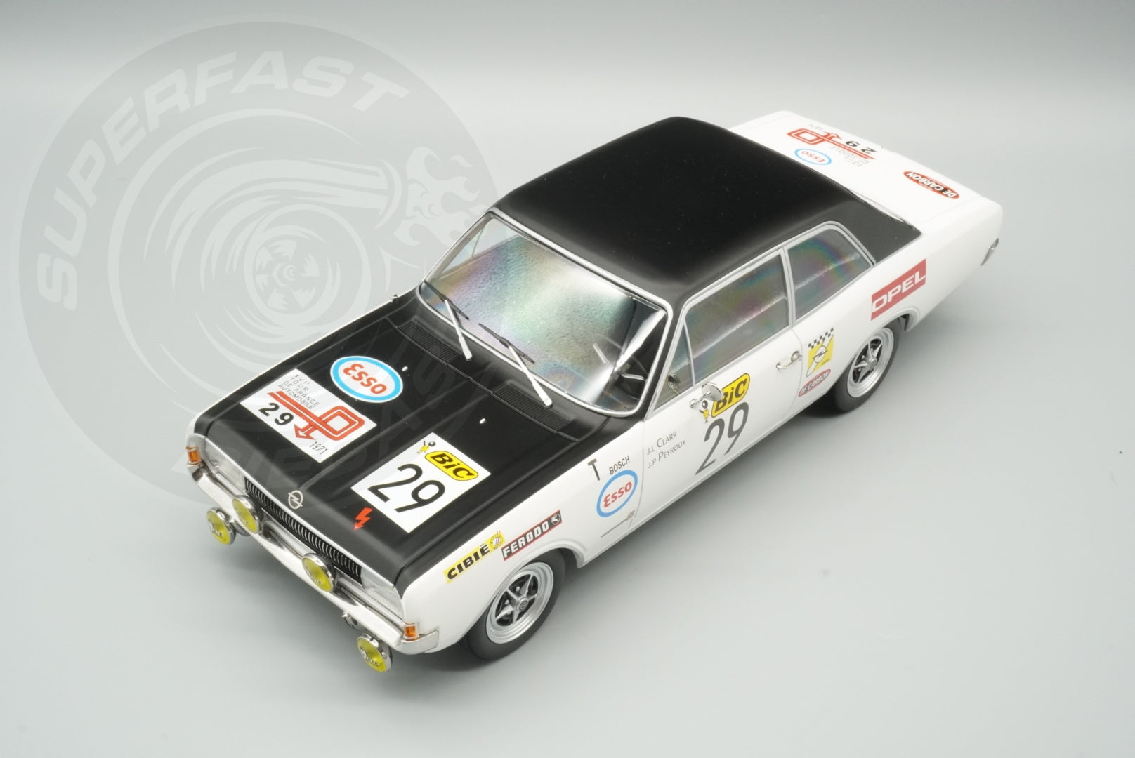 MCG 1:18 Scale Diecast - Opel Commodore Tour de France Automobile, 1971, #29, J.L.Clarr/J.P.Peyroux, White/Black - MCG18562