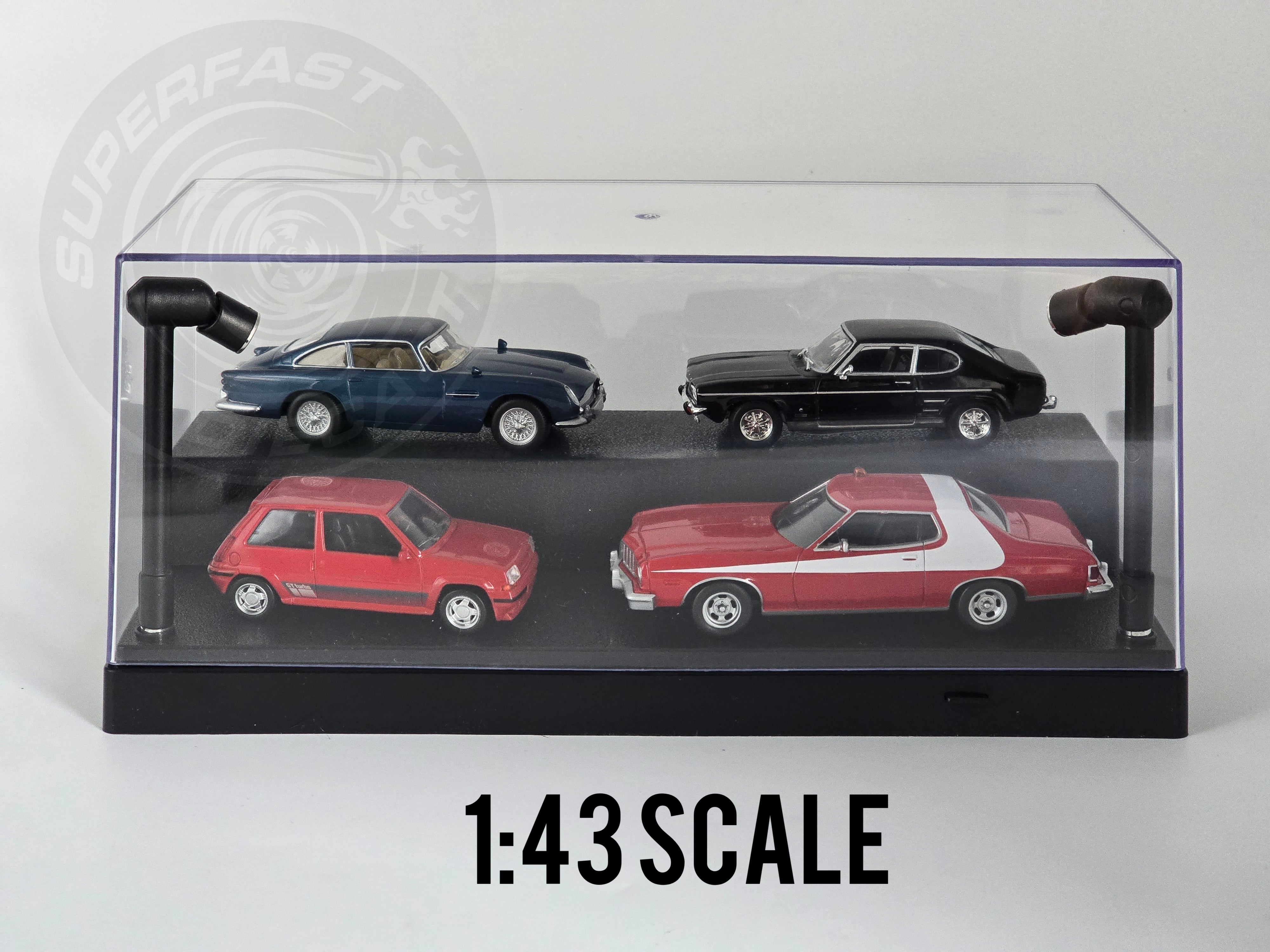 Triple 9 - 1:24, 1:43, 1:64 LED DISPLAY CASE, 2 ADJUSTABLE LIGHTS 27 X 12.5 X 12CM WITH BLACK BASE - T9-439905BK