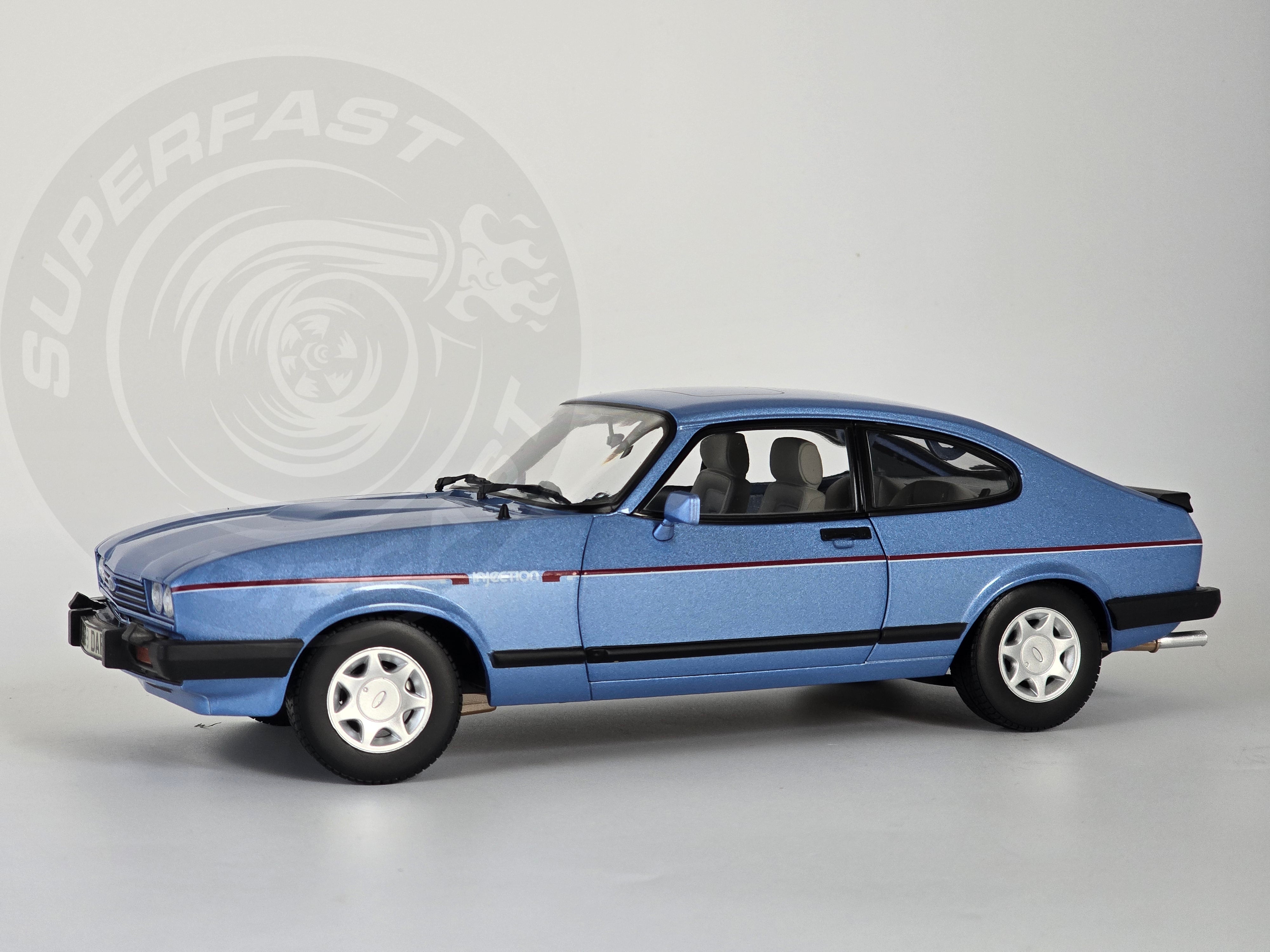 NoRev 1:18 Diecast Model Car, 1984 Ford Capri Mk3 2.8 Injection RHD, Paris Blue - 182764