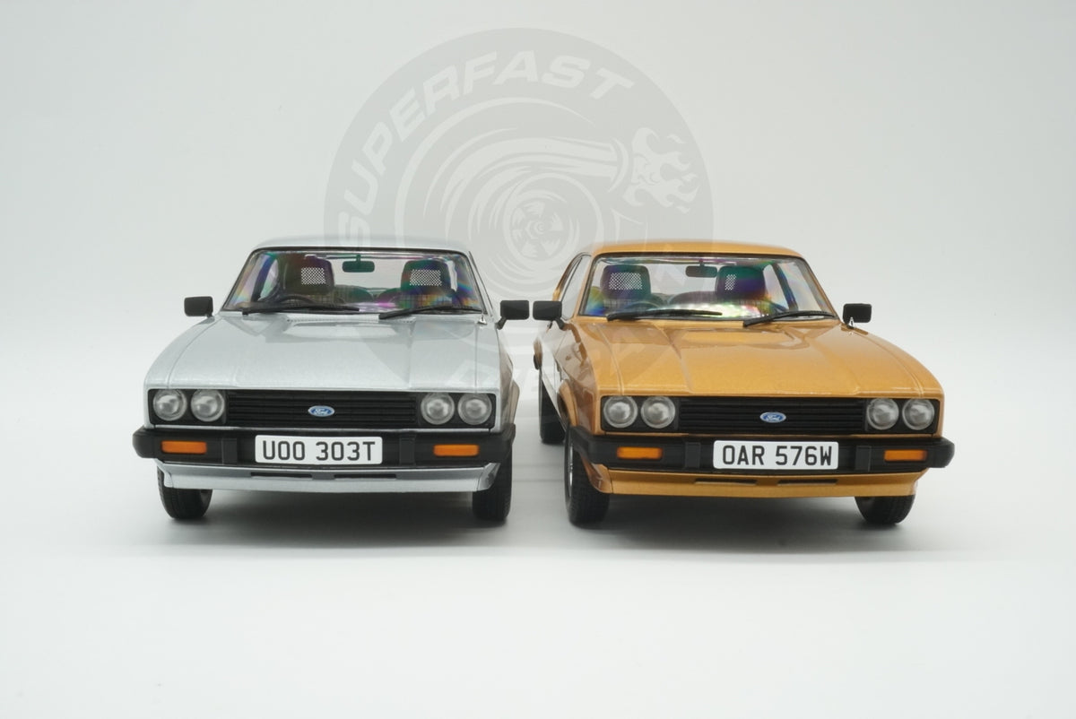 MCG 1:18 Scale Diecast - Ford Capri Mk III (RHD UK Exclusive - The Professionals) , Gold and Silver (Both models)