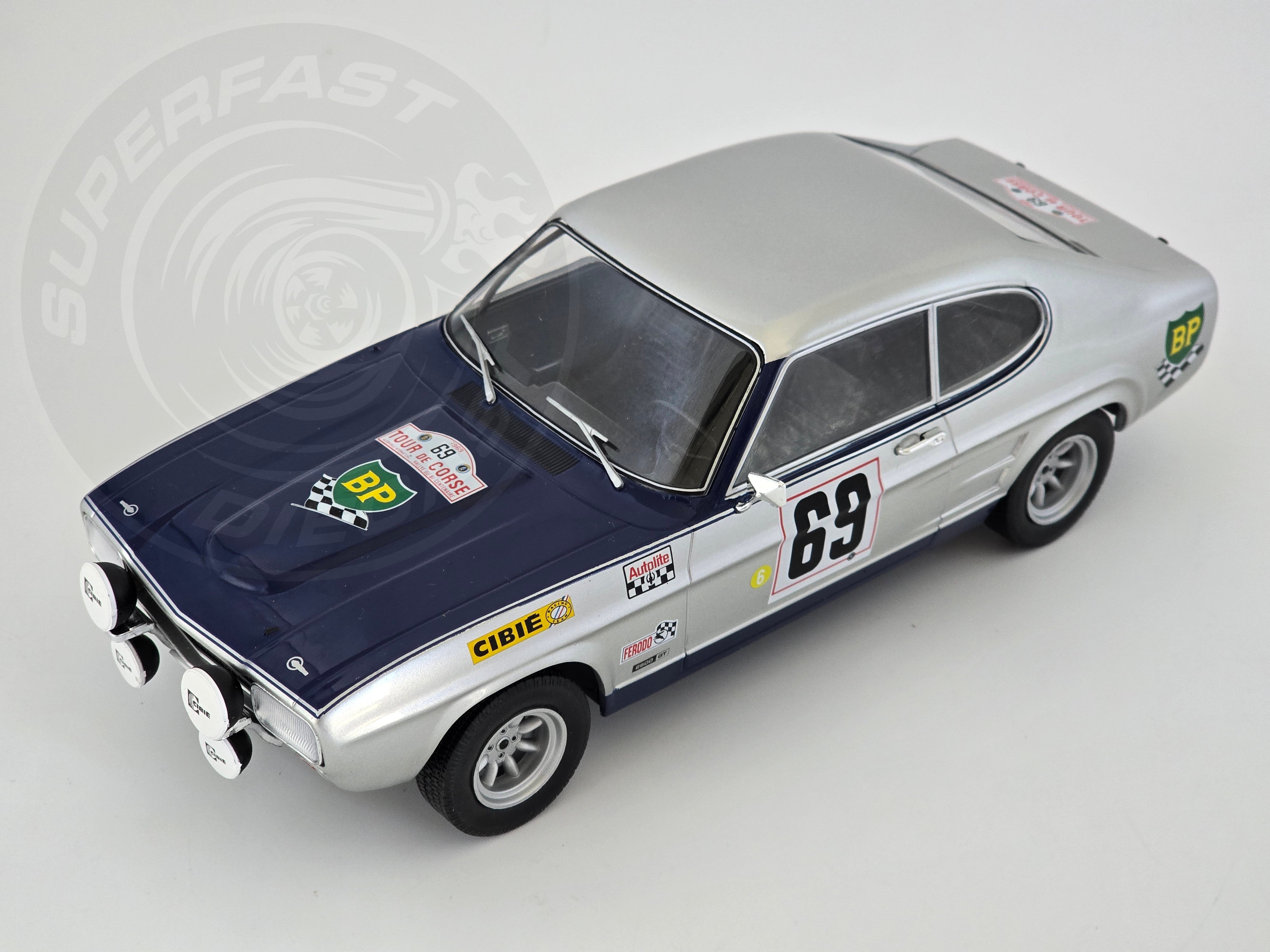 MCG 1:18 Scale Diecast - Ford Capri MK1 #69 Tour De Corse 1969, Silver - MCG18298R