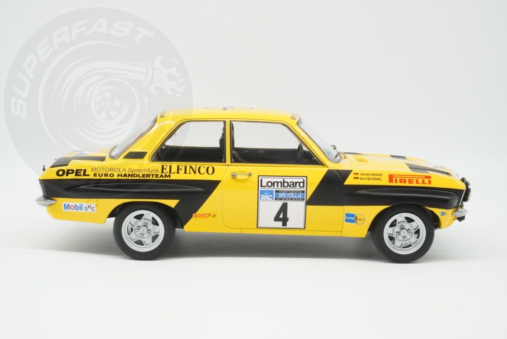 MCG 1:18 Diecast - Opel Ascona A, RAC Rally, 1975, #4, W.Röhrl/C.Geistdörfer, Yellow/Black - MCG18345R