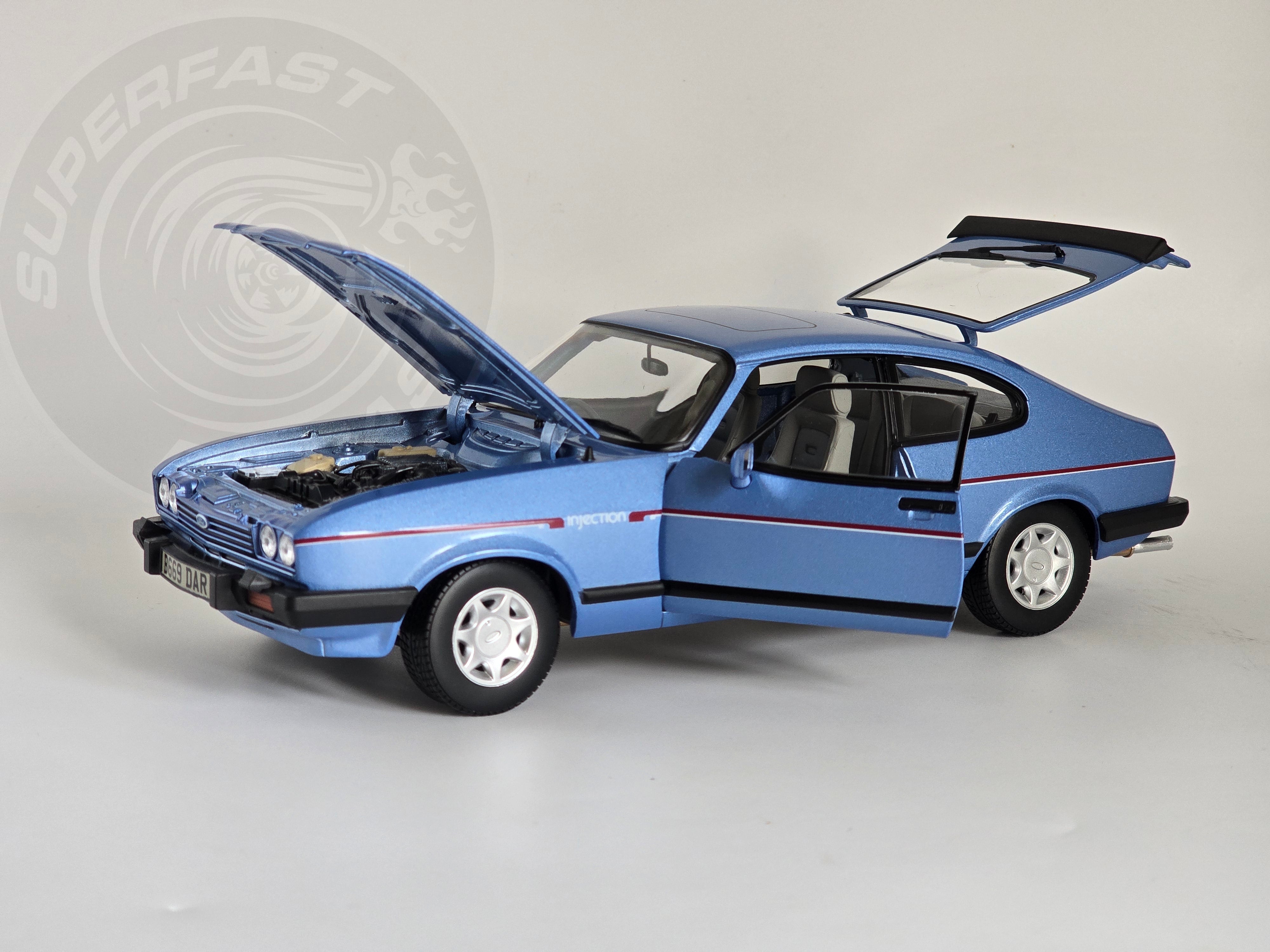 NoRev 1:18 Diecast Model Car, 1984 Ford Capri Mk3 2.8 Injection RHD, Paris Blue - 182764