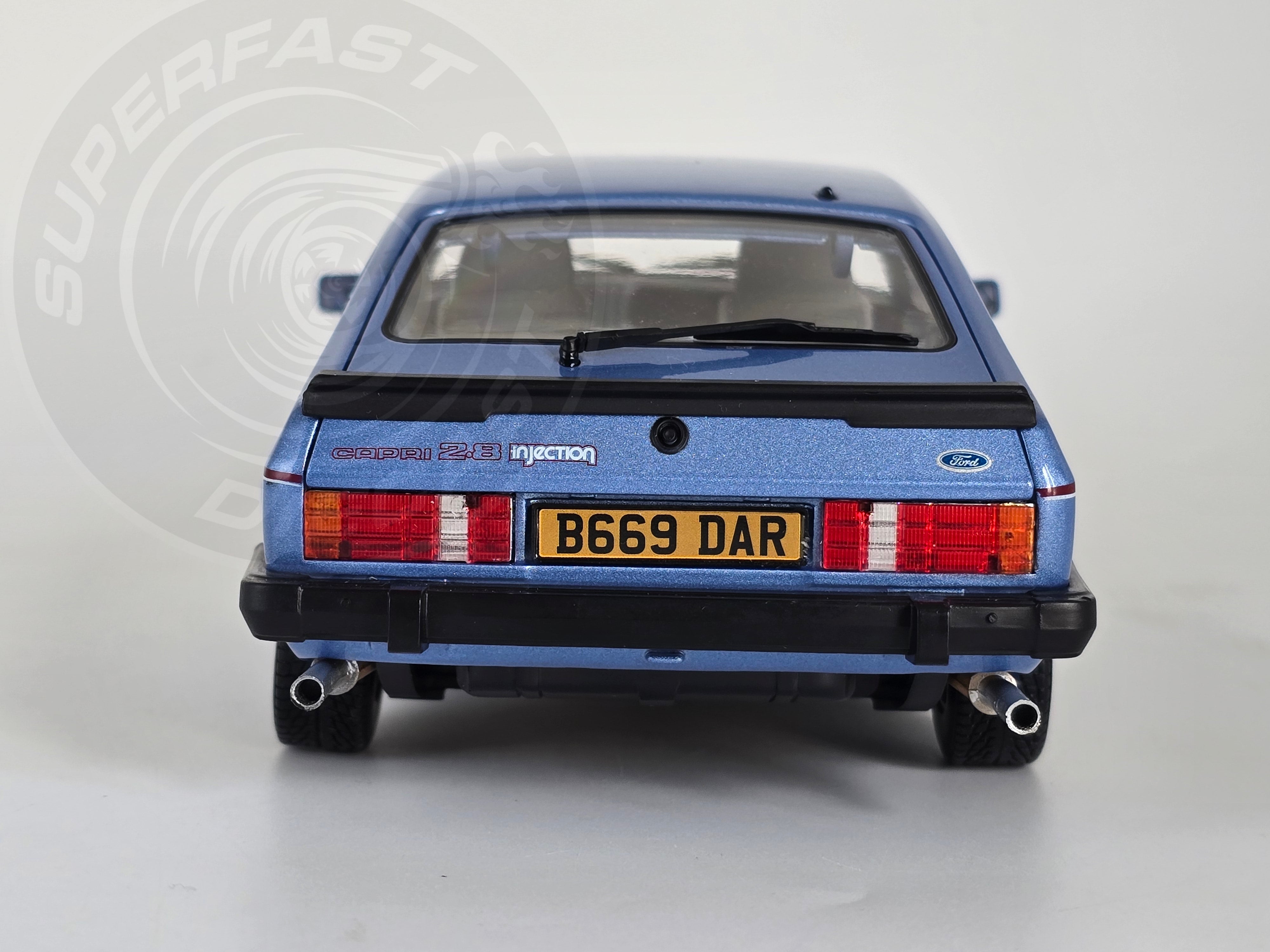 NoRev 1:18 Diecast Model Car, 1984 Ford Capri Mk3 2.8 Injection RHD, Paris Blue - 182764