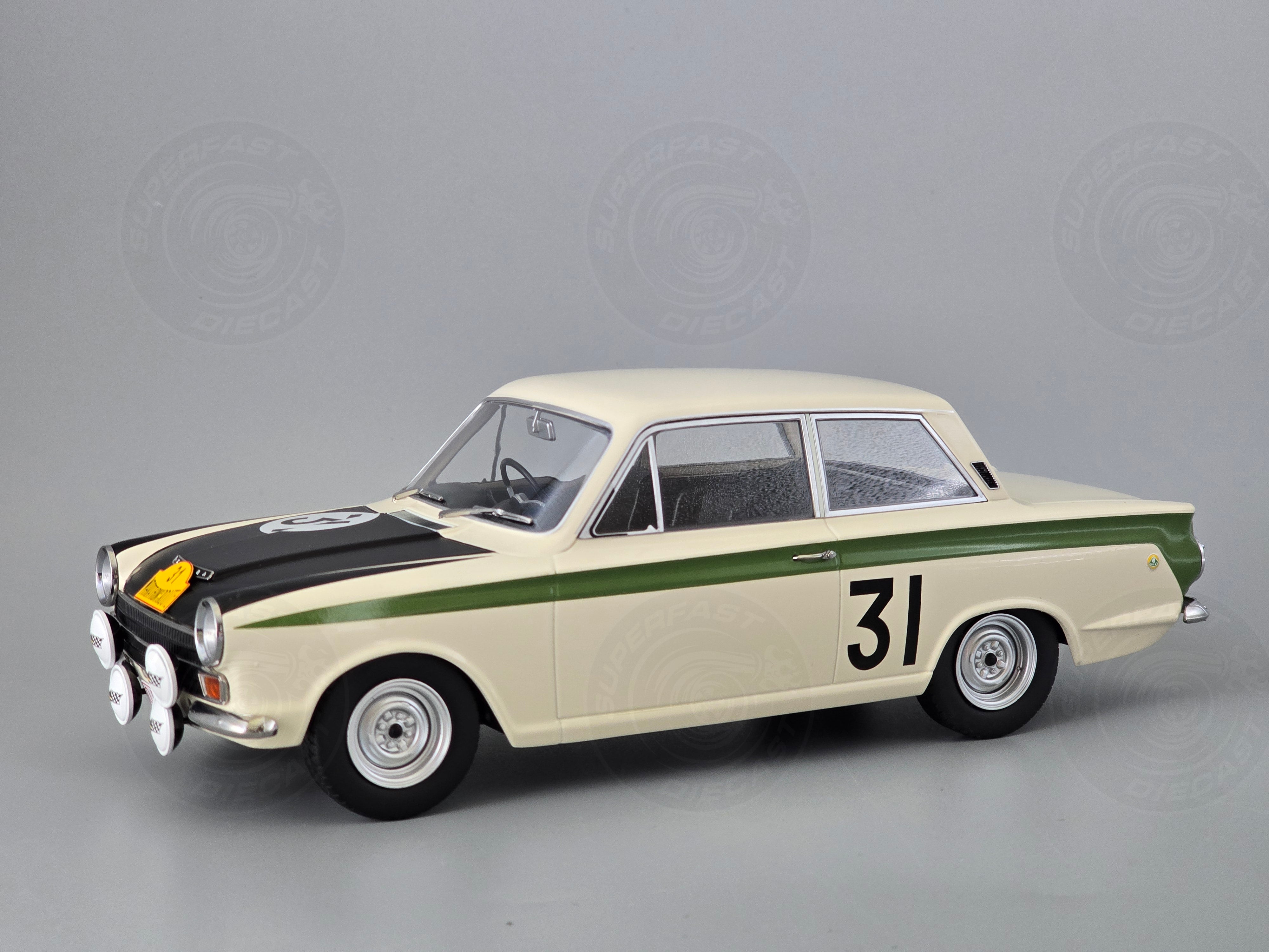 MCG 1:18 Scale Diecast - 1966 Ford Lotus Cortina Mk1  #31 Marathon de la Route J.Ickx/G.Staepelaere - MCG18436