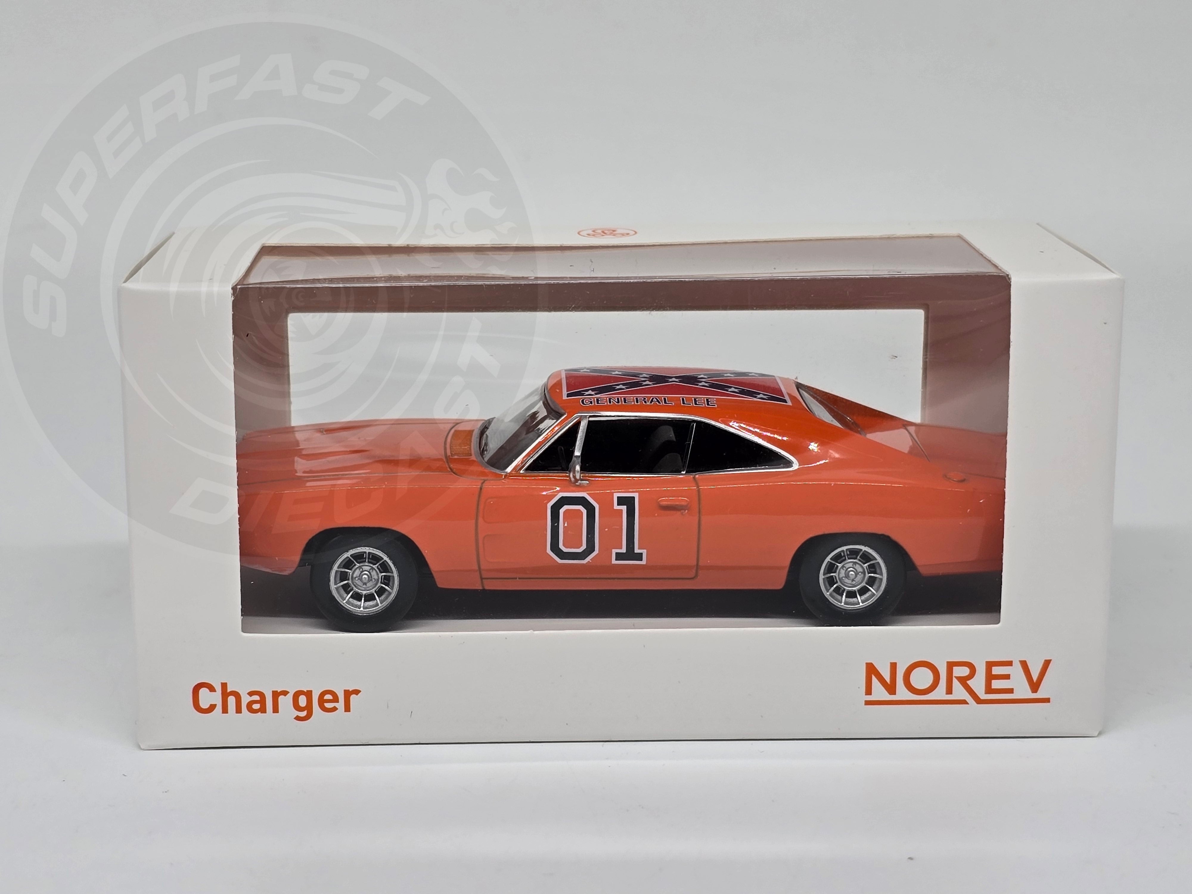 NoRev 1:43 Scale Diecast, 1969 Dodge Charger (Dukes Of Hazzard), Orange - 950003
