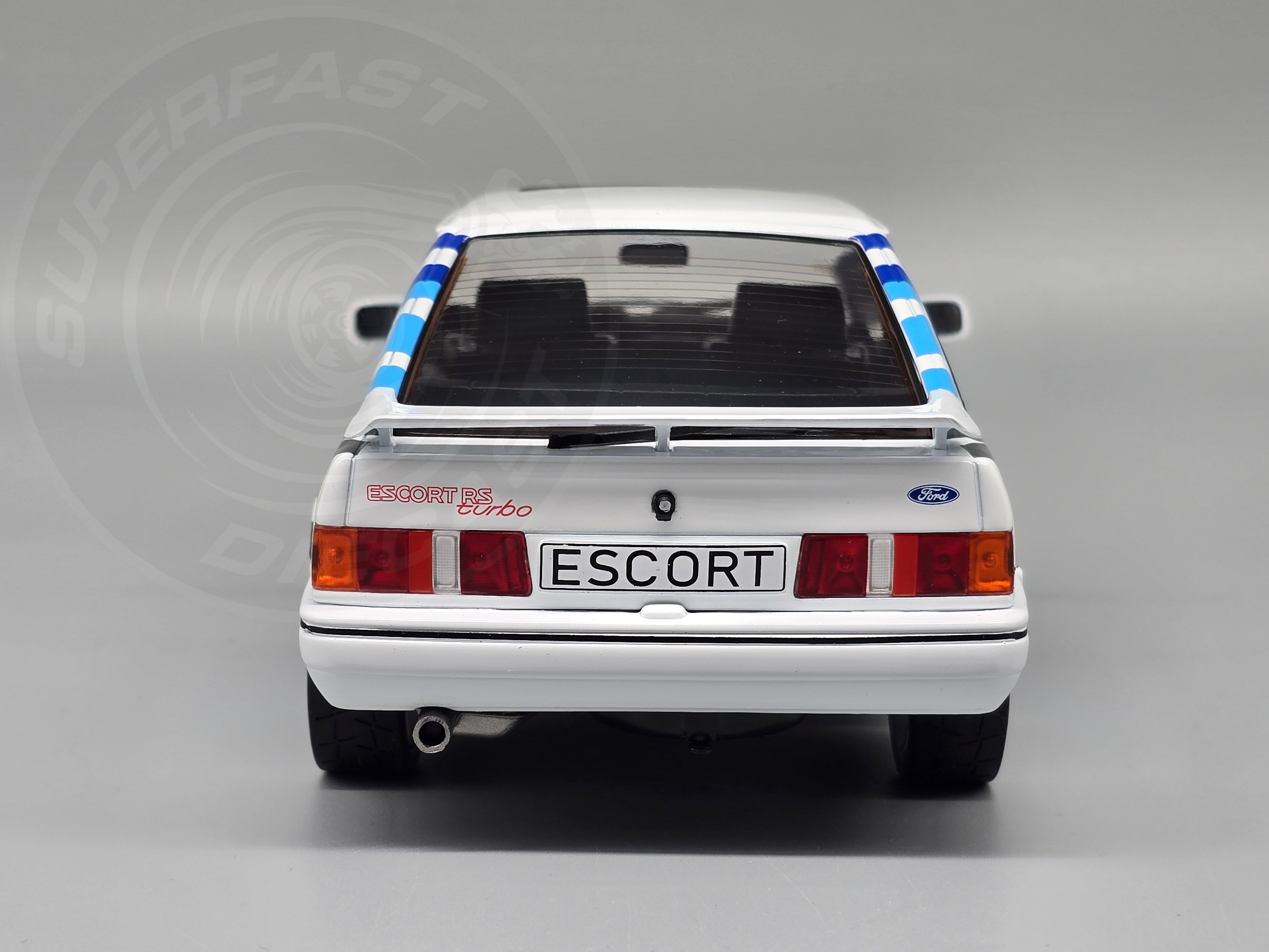MCG 1:18 1990 Ford Escort Mk4 RS Turbo (Series 2) - White/Blue Tiger Stripes - MCG18547