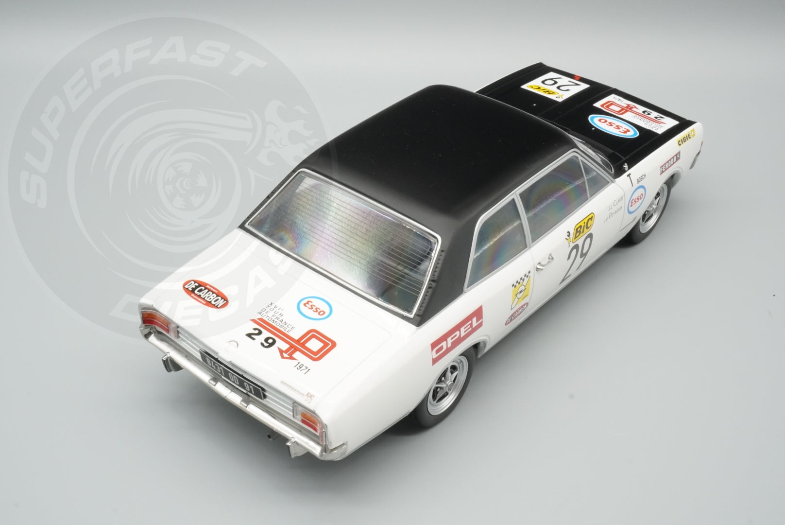 MCG 1:18 Scale Diecast - Opel Commodore Tour de France Automobile, 1971, #29, J.L.Clarr/J.P.Peyroux, White/Black - MCG18562