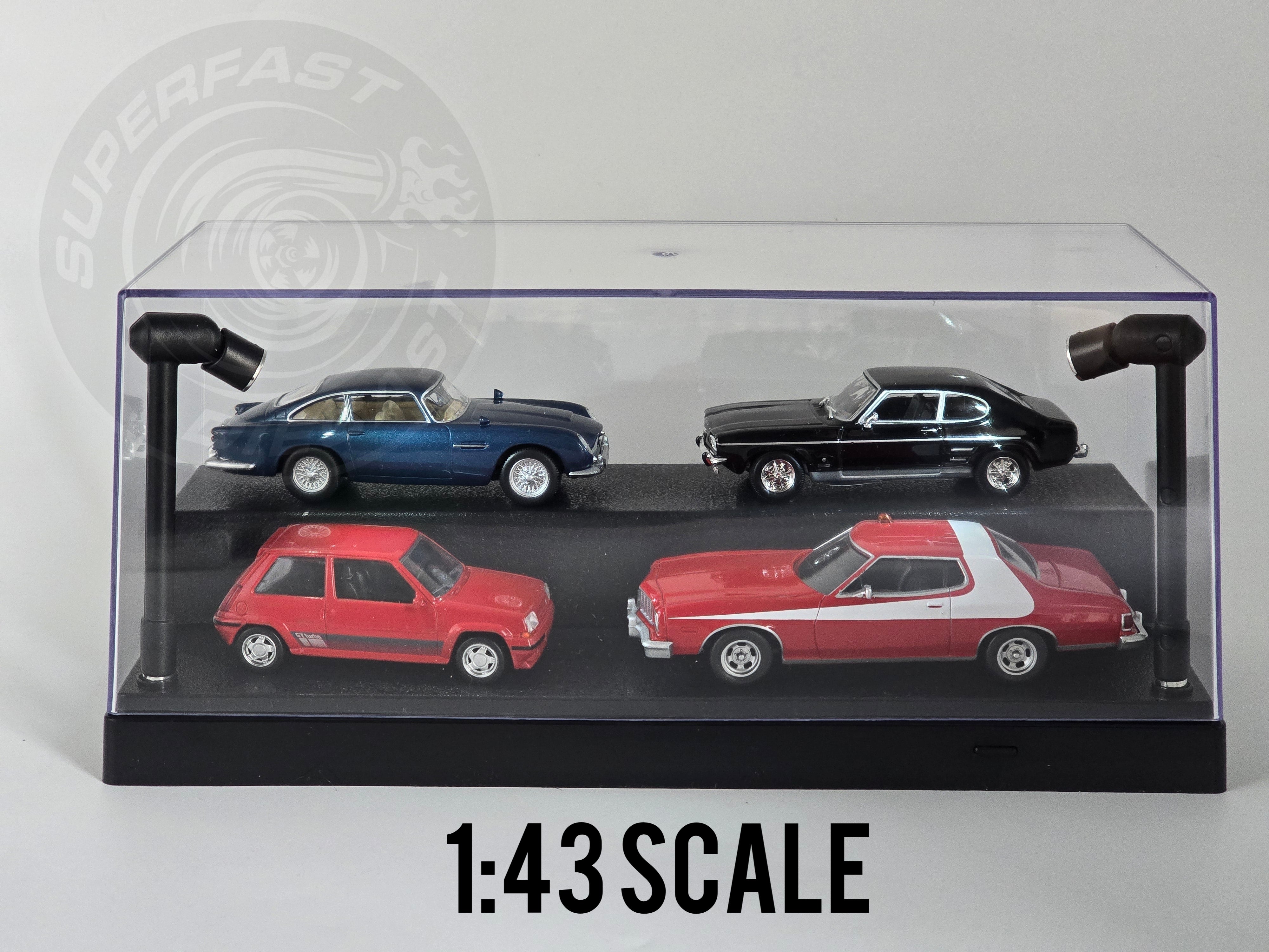 Triple 9 - 1:24, 1:43, 1:64 LED DISPLAY CASE, 2 ADJUSTABLE LIGHTS 27 X 12.5 X 12CM WITH BLACK BASE - T9-439905BK