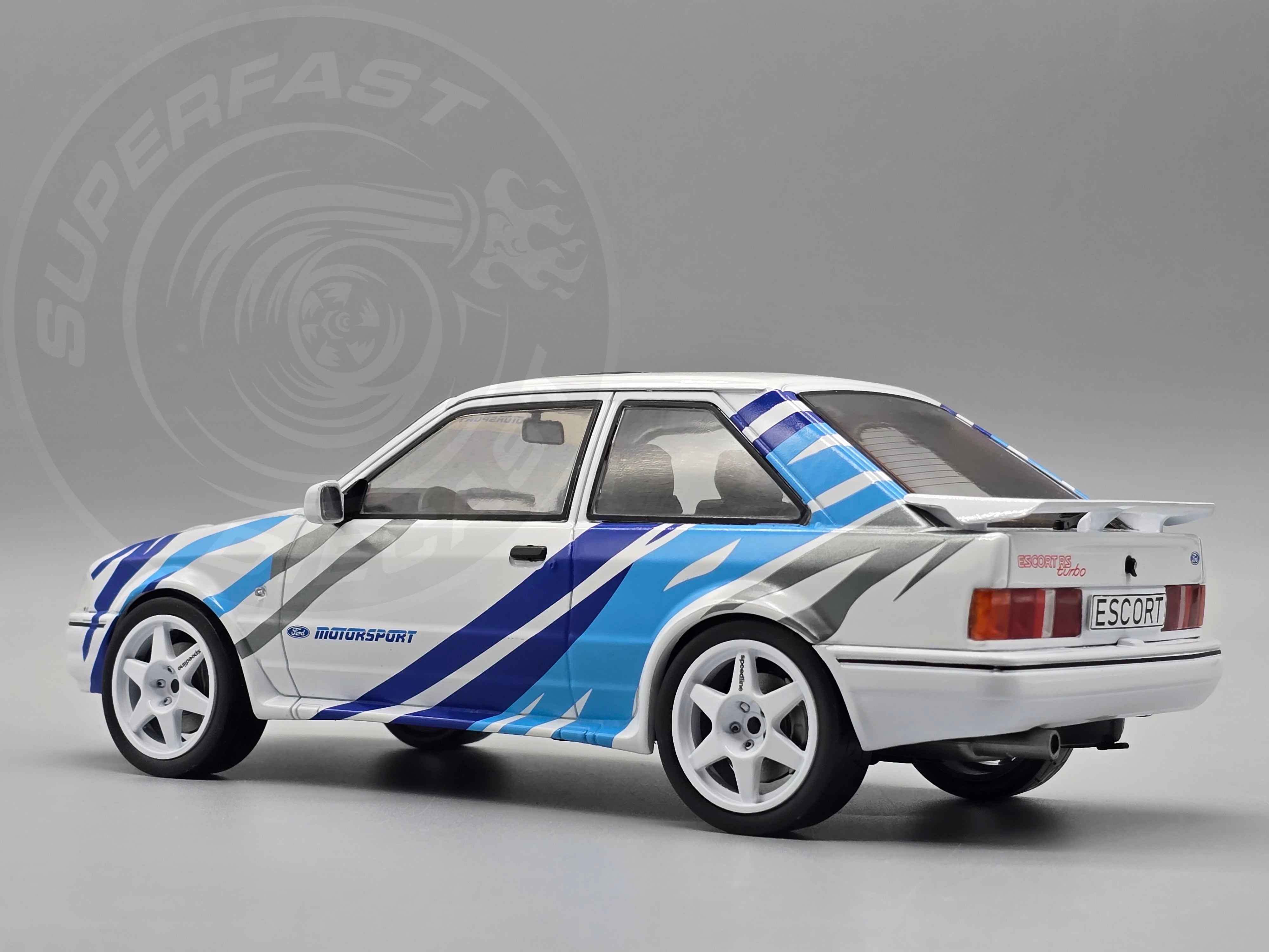 MCG 1:18 1990 Ford Escort Mk4 RS Turbo (Series 2) - White/Blue Tiger Stripes - MCG18547