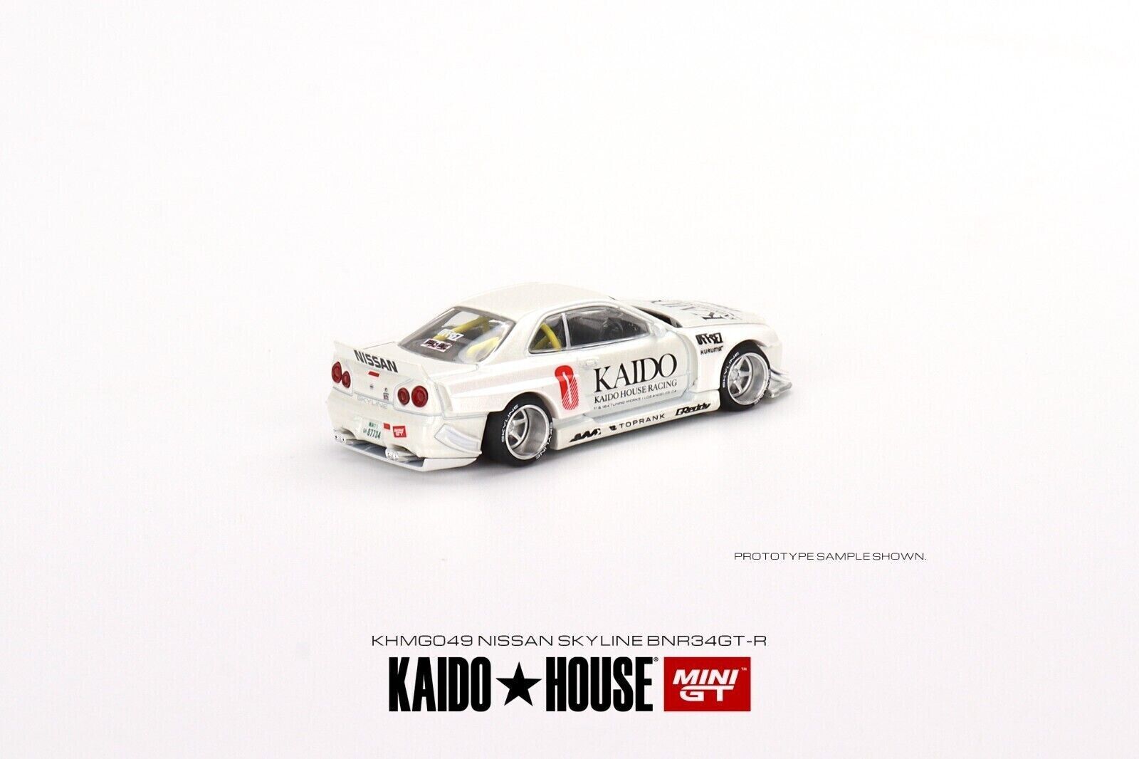 Mini Gt Kaido House 1:64 Nissan Skyline GT-R (R34) Kaido Works V1 White - KHMG049