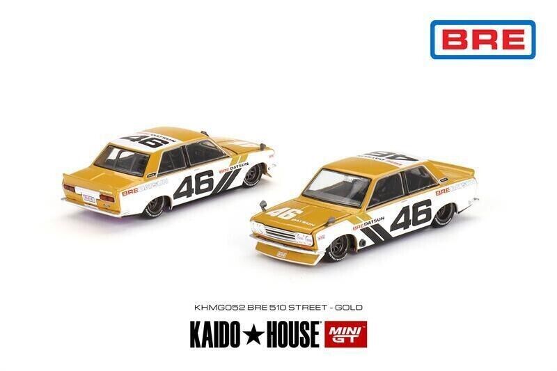 Mini GT 1:64 Scale Kaido House Datsun Kaido BRE510 Street - White/Gold - KHMG052