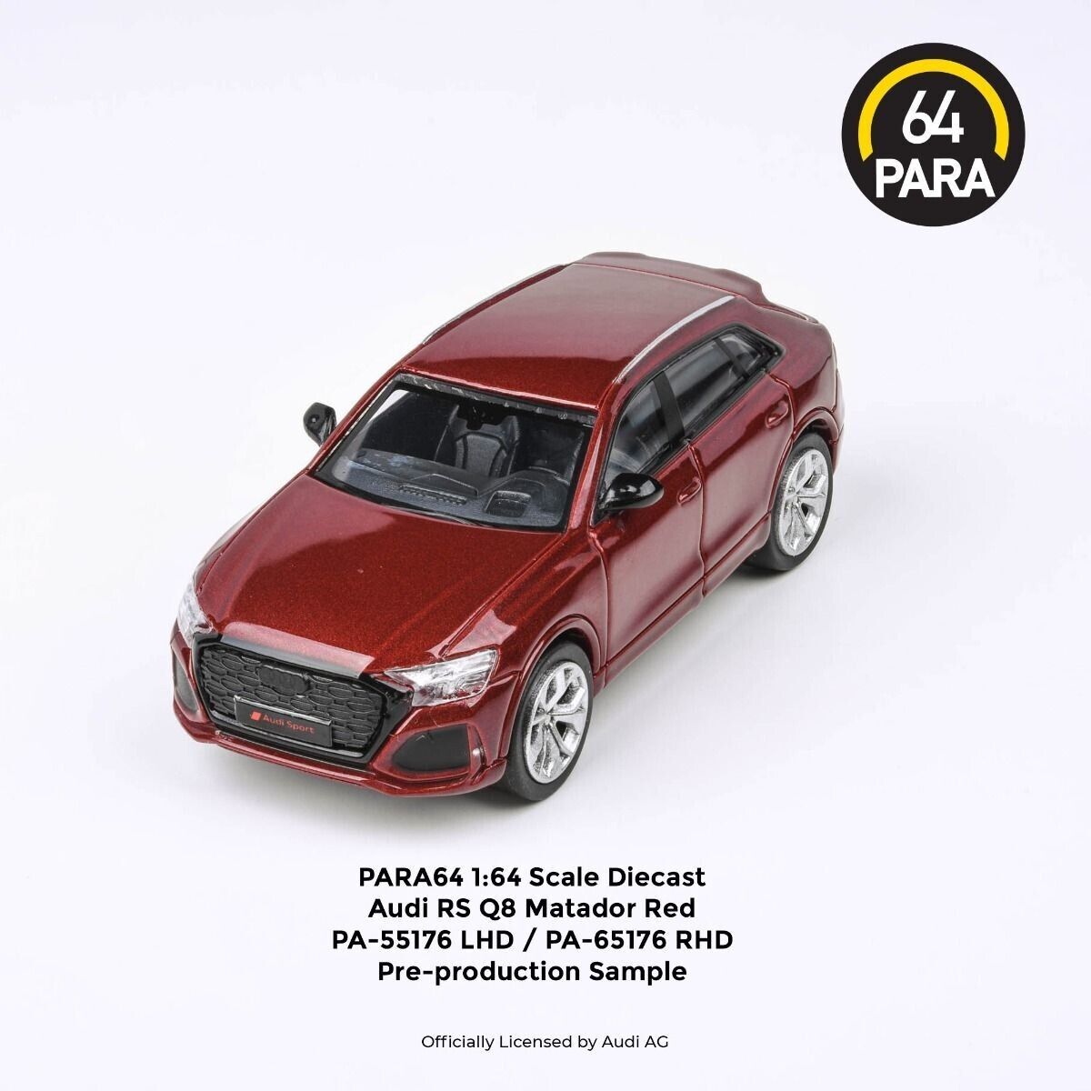 PARA64 1:64 Scale Diecast Model Car - Audi RS Q8 in Matador Red - LHD