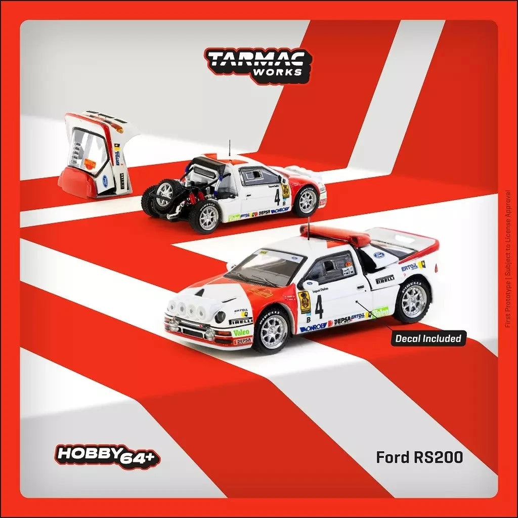 TARMAC WORKS 1:64 - Ford Rs200 Rallye Catalunya 1986 Antonio Zanini/Josep Autet, White/Red - T64P-001-86RC04
