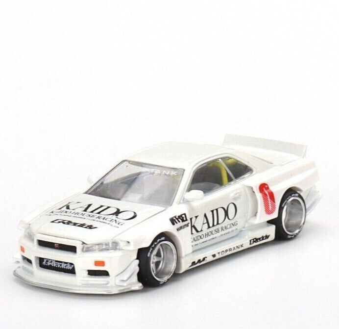 Mini Gt Kaido House 1:64 Nissan Skyline GT-R (R34) Kaido Works V1 White - KHMG049