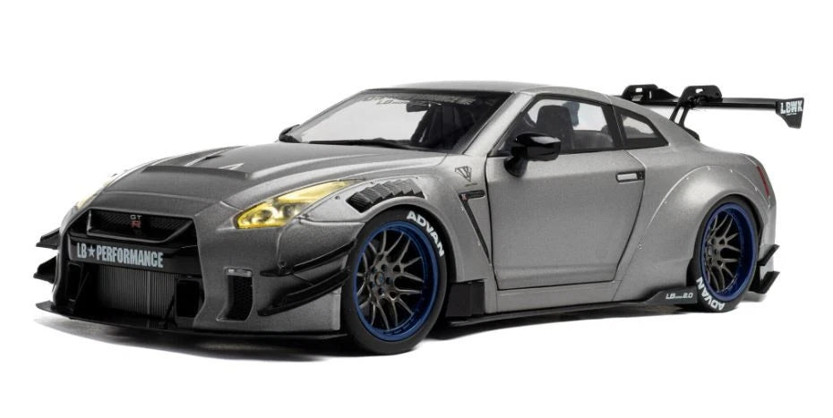 SOLIDO 1:18 Diecast, Nissan GT-R (R35) with Liberty Walk Body Kit 2.0, Silver 2 - S1805815
