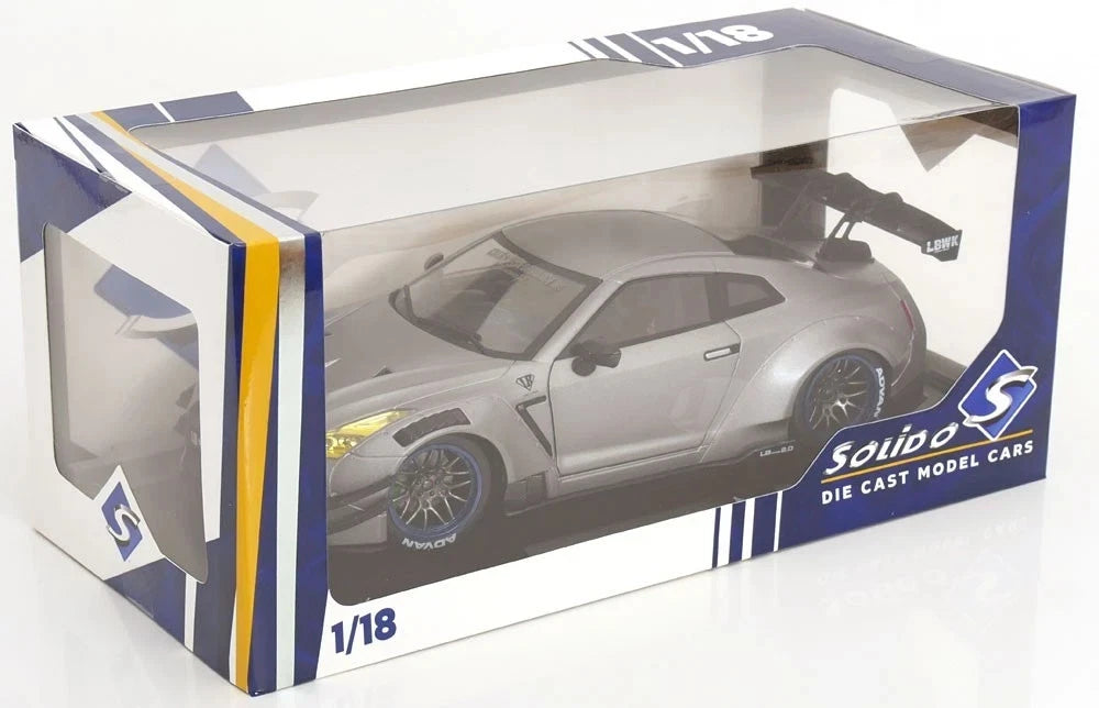 SOLIDO 1:18 Diecast, Nissan GT-R (R35) with Liberty Walk Body Kit 2.0, Silver 2 - S1805815