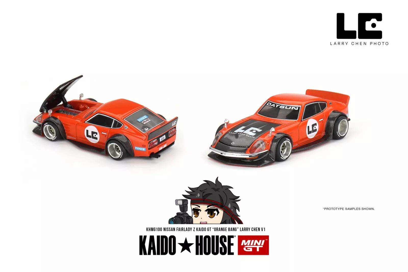 Mini GT 1:64 Scale Kaido House Datsun Fairlady Z GT "Orange Bang" Larry Chen V1, Orange - KHMG100