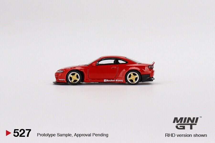 Mini GT 1:64 Die-cast Car #527-R Nissan Silvia (S15) Rocket Bunny Red (RHD)