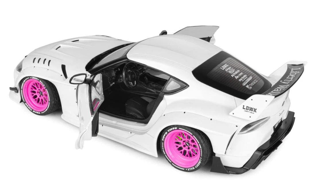 SOLIDO 1:18 Scale - 2025 Toyota GR Supra LB Liberty Walk, White/Pink - S1815502