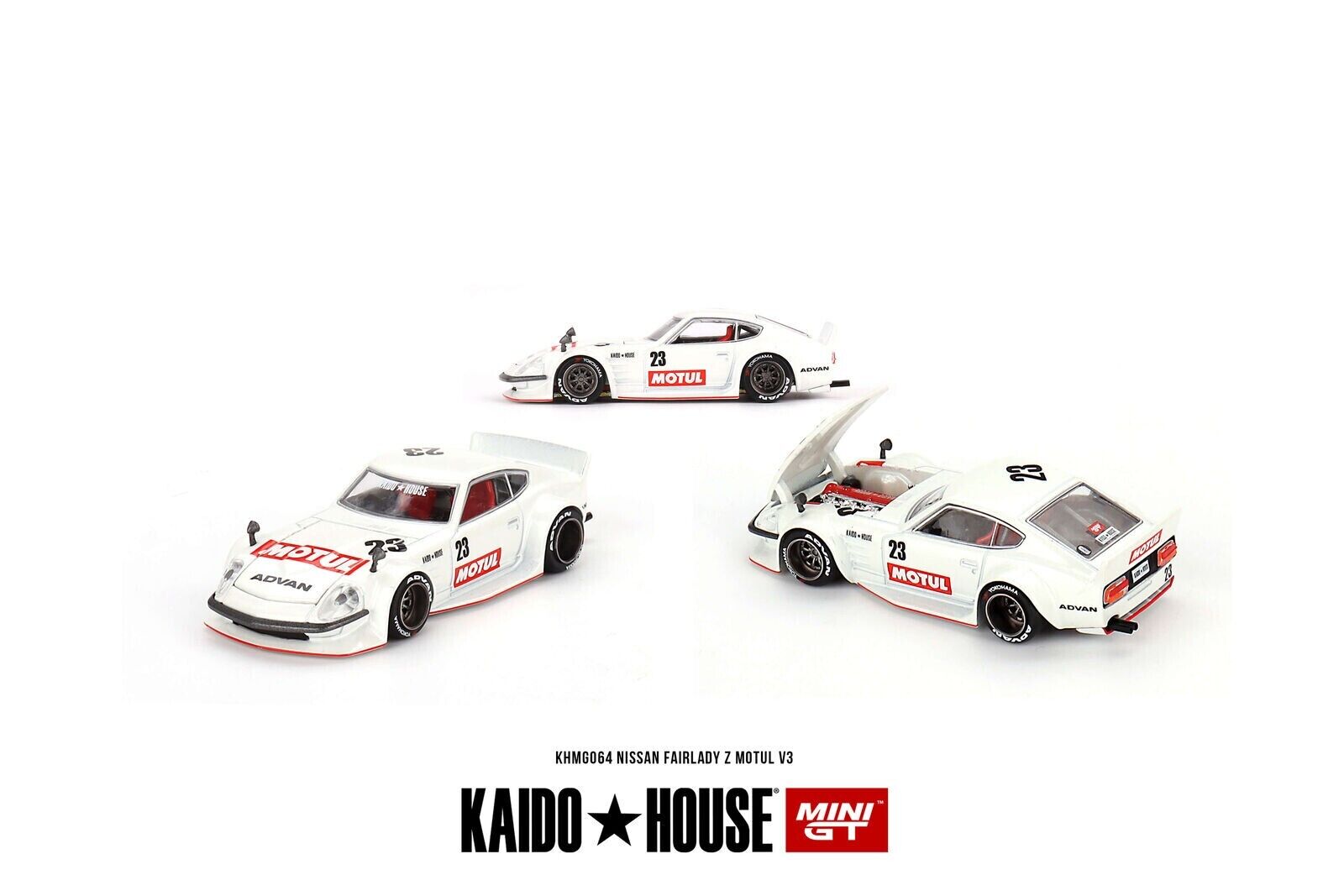 Mini GT 1:64 Scale Kaido House Datsun Fairlady Z Motul V3 White - KHMG064