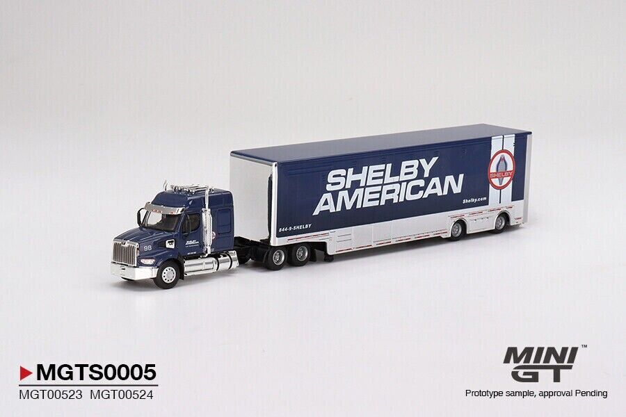 Mini GT 1:64 Diecast Model car - SHELBY AMERICAN Transporter Set and Ford Mustang