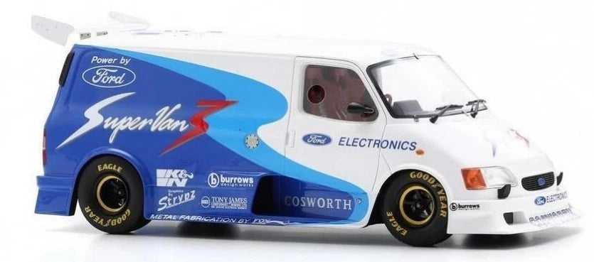 SCHUCO 1:18 Scale Diecast Model - 1994 Ford Transit Supervan 3, RHD, White/Blue