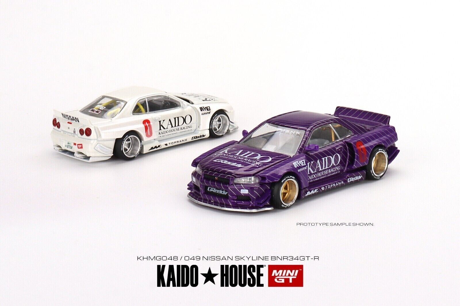 Mini Gt Kaido House 1:64 Nissan Skyline GT-R (R34) Kaido Works V1 White - KHMG049