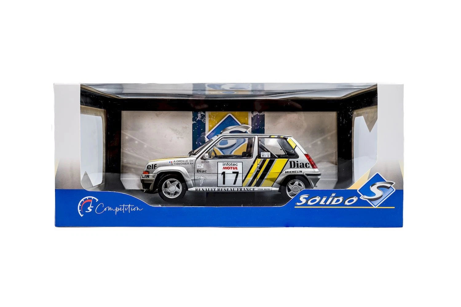 SOLIDO 1:18 Diecast - Renault 5 GT Turbo MK2, #17 A. Oreille, Tour de Corse Rally 1989 - S1810005