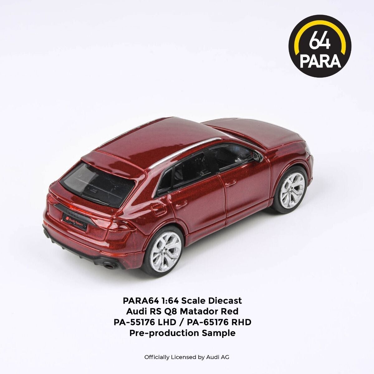 PARA64 1:64 Scale Diecast Model Car - Audi RS Q8 in Matador Red - LHD