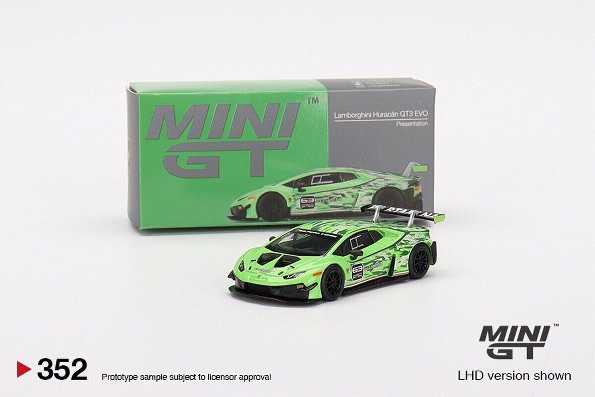 Mini GT 1:64 Diecast MGT00352-L Lamborghini Huracán GT3 Evo Presentation Car #63