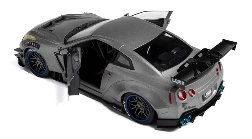 SOLIDO 1:18 Diecast, Nissan GT-R (R35) with Liberty Walk Body Kit 2.0, Silver 2 - S1805815