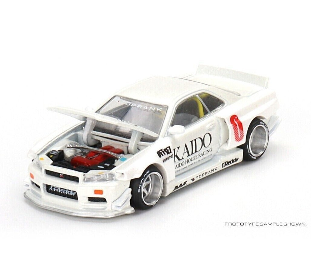 Mini Gt Kaido House 1:64 Nissan Skyline GT-R (R34) Kaido Works V1 White - KHMG049