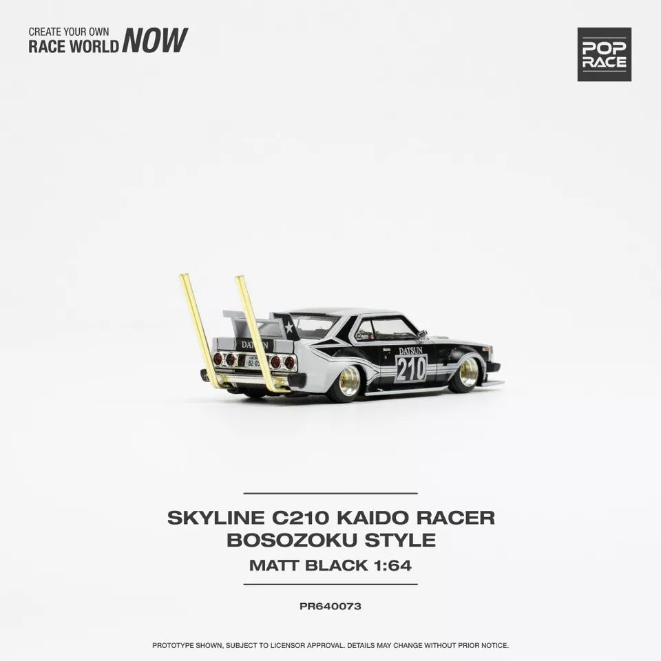 Pop Race 1:64 Diecast Nissan Skyline C210 Kaido Racer Bosozoku Style - Black