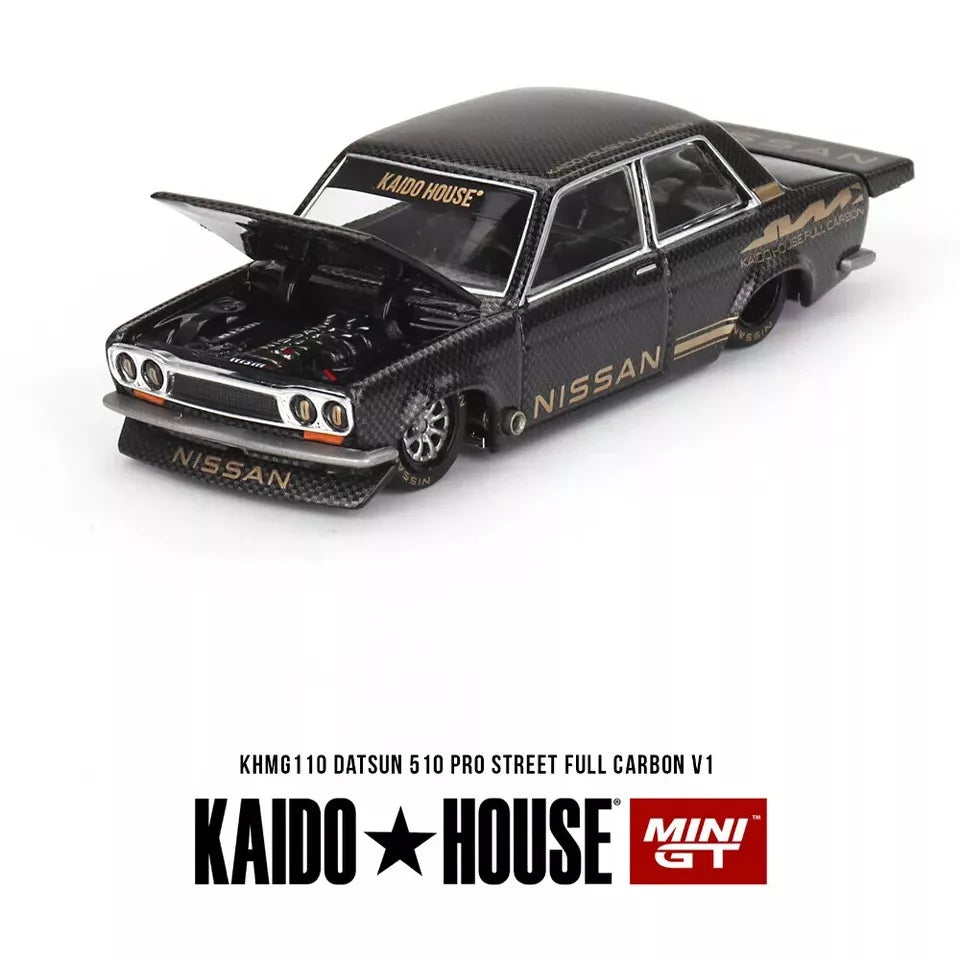 Mini GT 1:64 Scale Kaido House Datsun 510 Pro Street Full Carbon V1 -Black - KHMG110