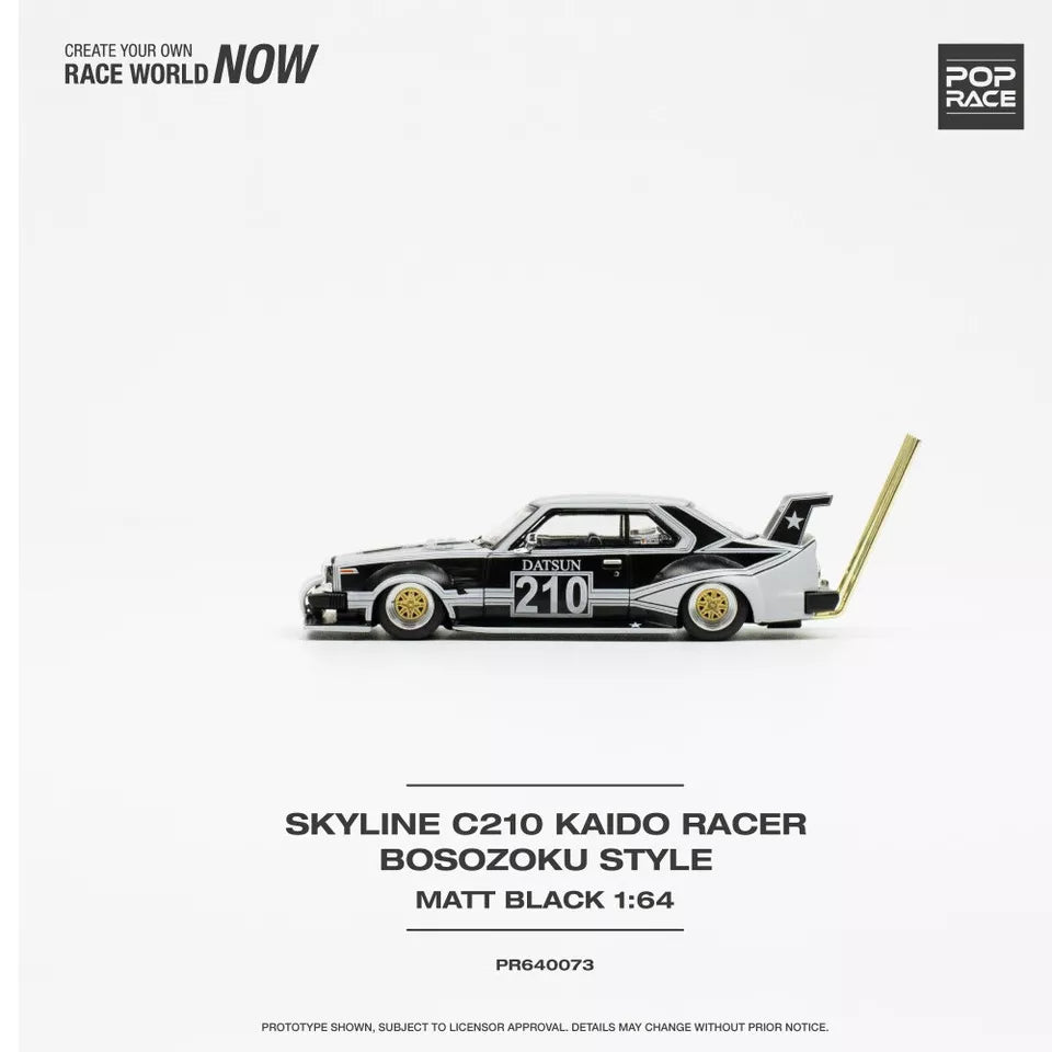 Pop Race 1:64 Diecast Nissan Skyline C210 Kaido Racer Bosozoku Style - Black