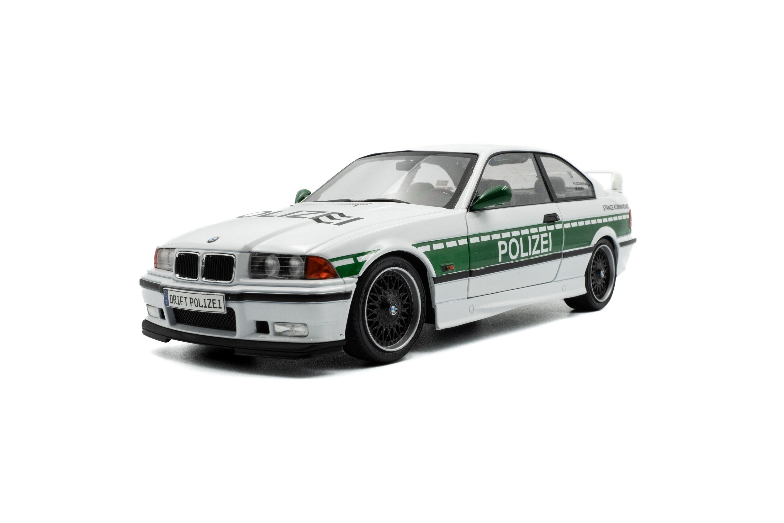 SOLIDO 1:18 Scale Diecast, 1991 BMW E36 M3 Coupe Solido Works Drift Polizei, White - S1803915