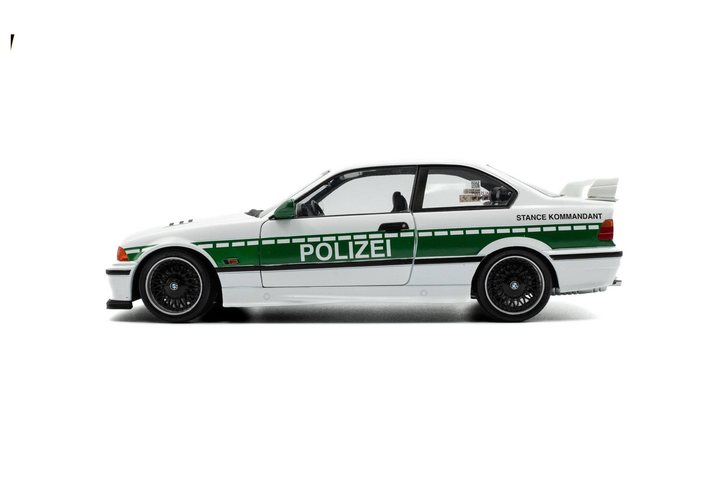 SOLIDO 1:18 Scale Diecast, 1991 BMW E36 M3 Coupe Solido Works Drift Polizei, White - S1803915