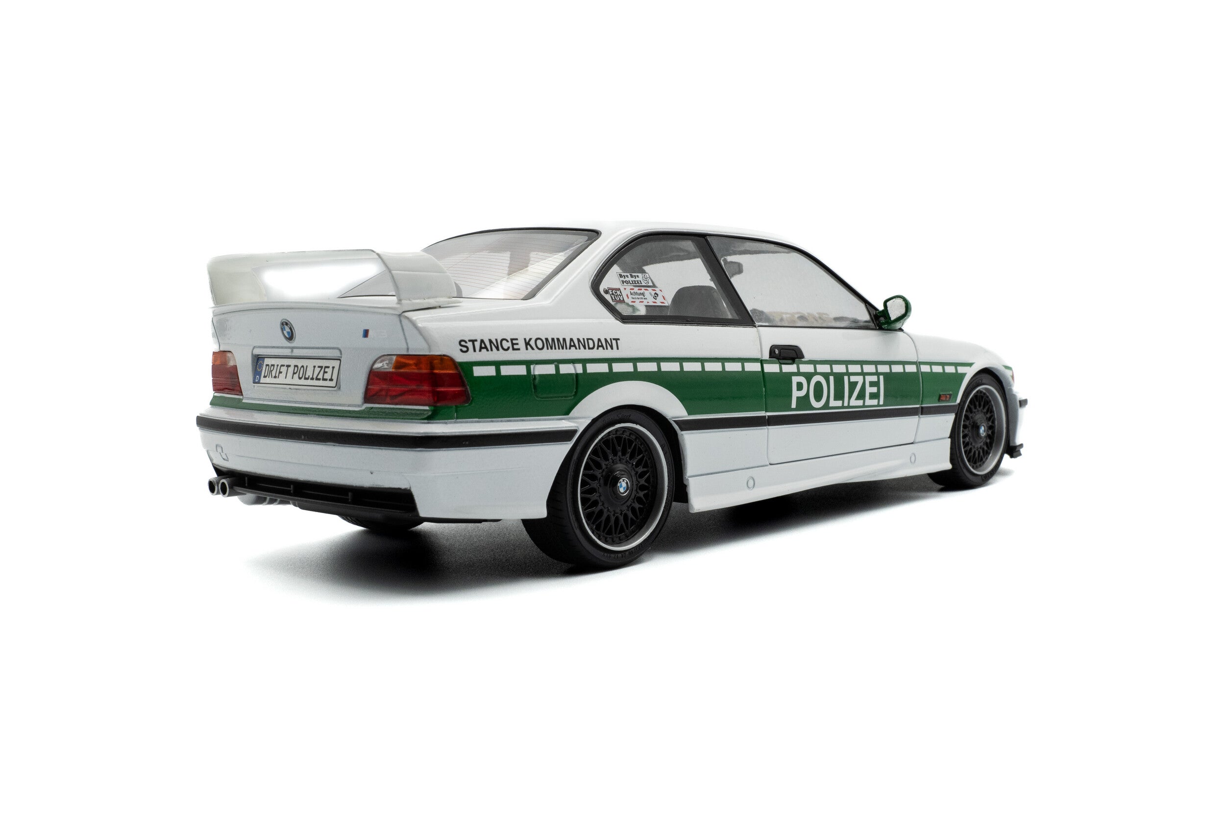 SOLIDO 1:18 Scale Diecast, 1991 BMW E36 M3 Coupe Solido Works Drift Polizei, White - S1803915