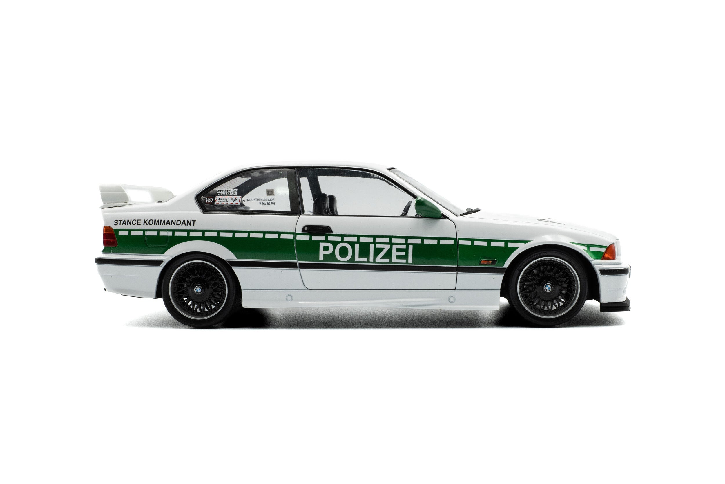 SOLIDO 1:18 Scale Diecast, 1991 BMW E36 M3 Coupe Solido Works Drift Polizei, White - S1803915