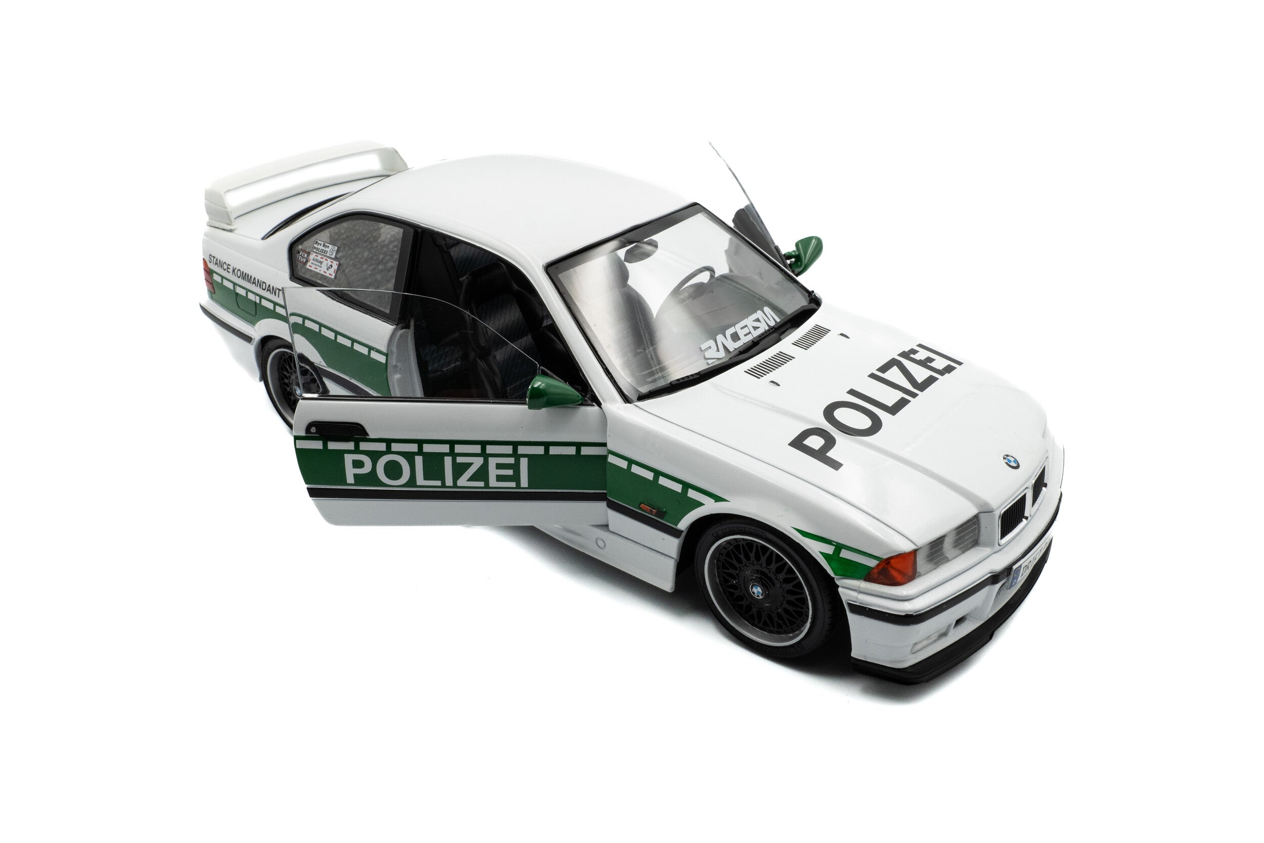 SOLIDO 1:18 Scale Diecast, 1991 BMW E36 M3 Coupe Solido Works Drift Polizei, White - S1803915