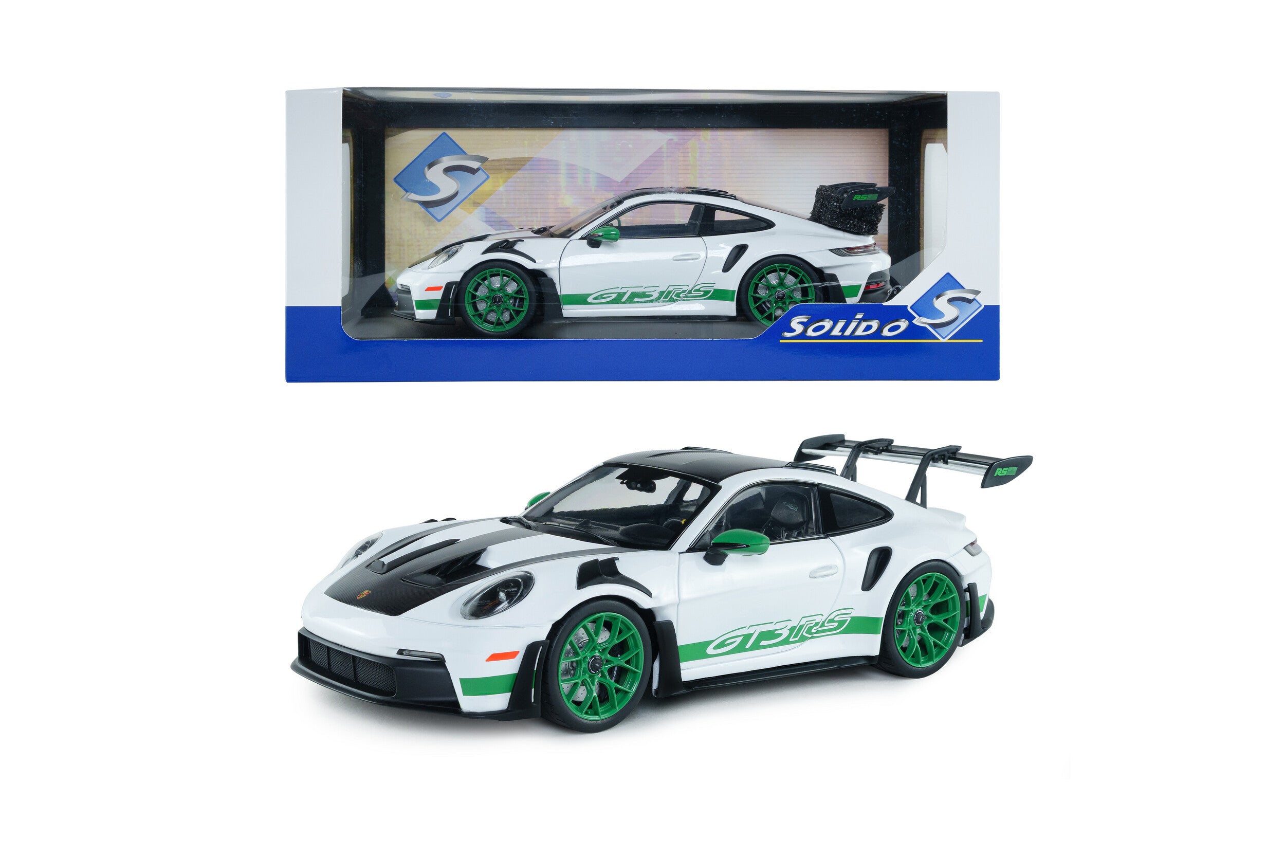 SOLIDO 1:18 Scale Diecast Model, 2024 Porsche 911 GT3 RS, Tribute to Carrera RS Package - White/Green - S1812107